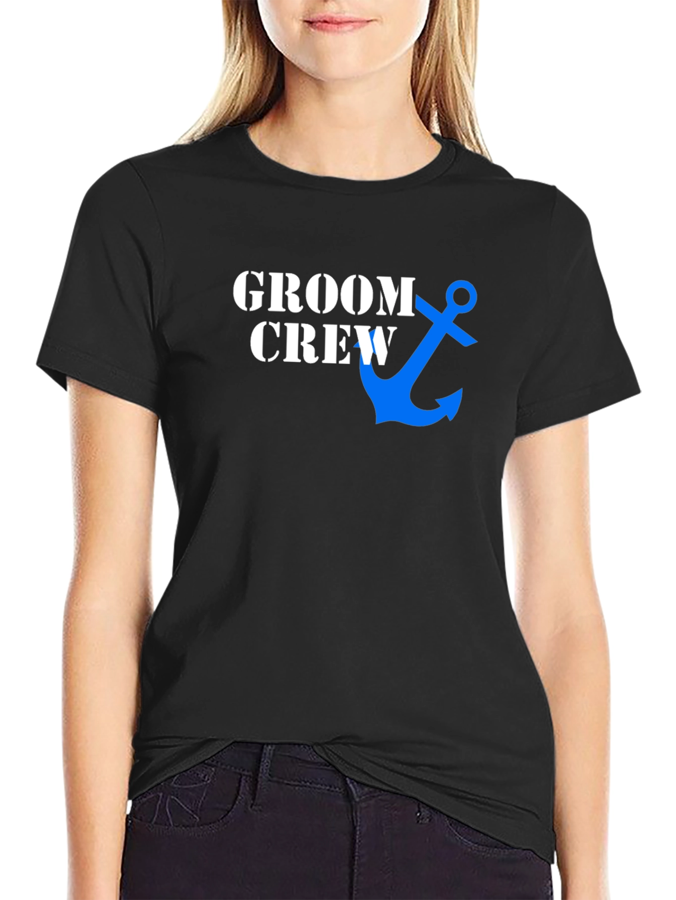 Black Groom Crew Anchor Graphic Tee - Black Cotton Blend view 2
