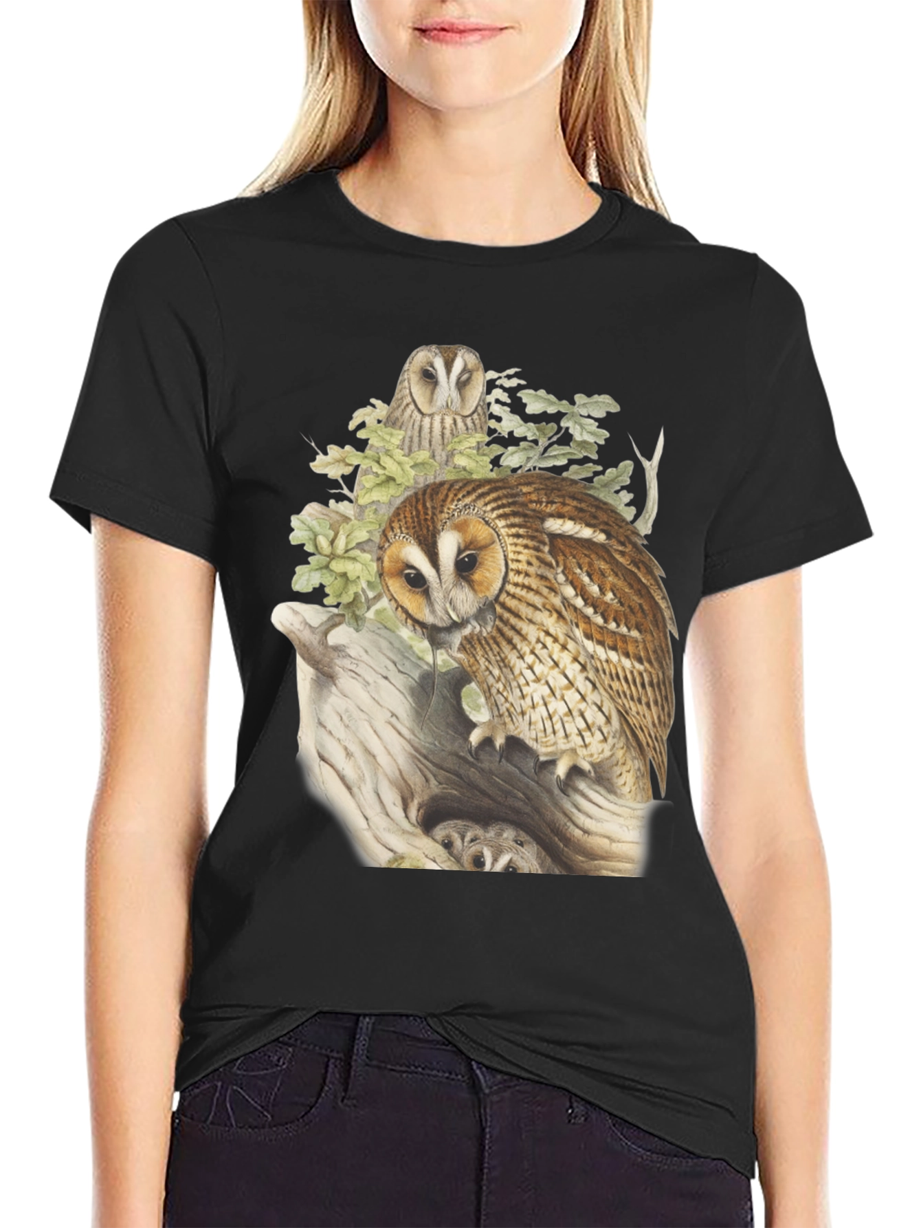 Black Owl Graphic Tee - Nature Inspired Design view 2