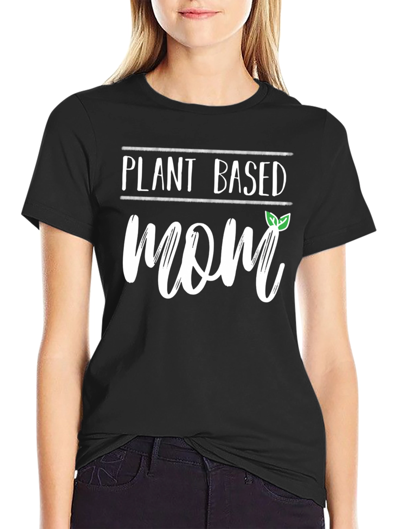 Black Plant Based Mom Graphic T-Shirt - Vegan Lifestyle Tee view 2
