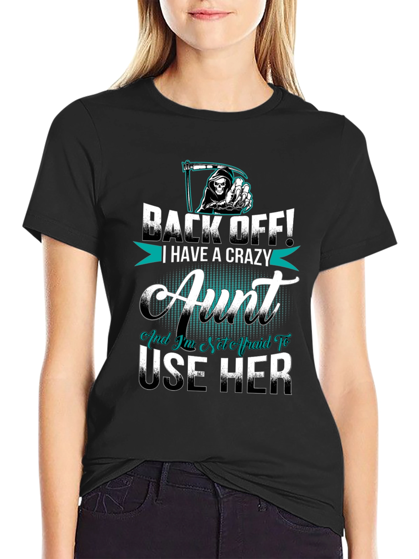 Black Crazy Aunt T-Shirt Novelty Graphic Tee view 2