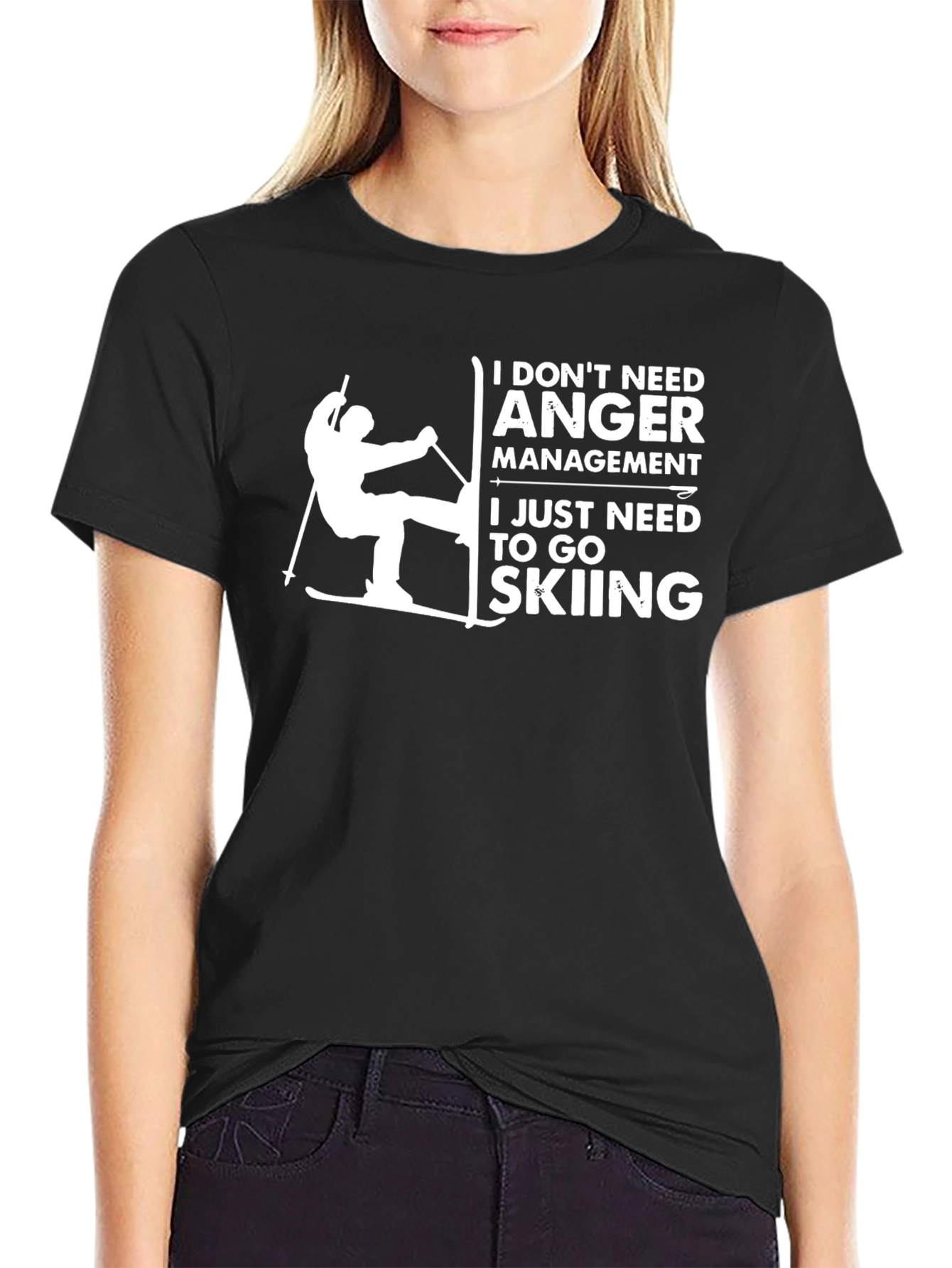 Black Funny Skiing T-Shirt - Anger Management Tee view 2
