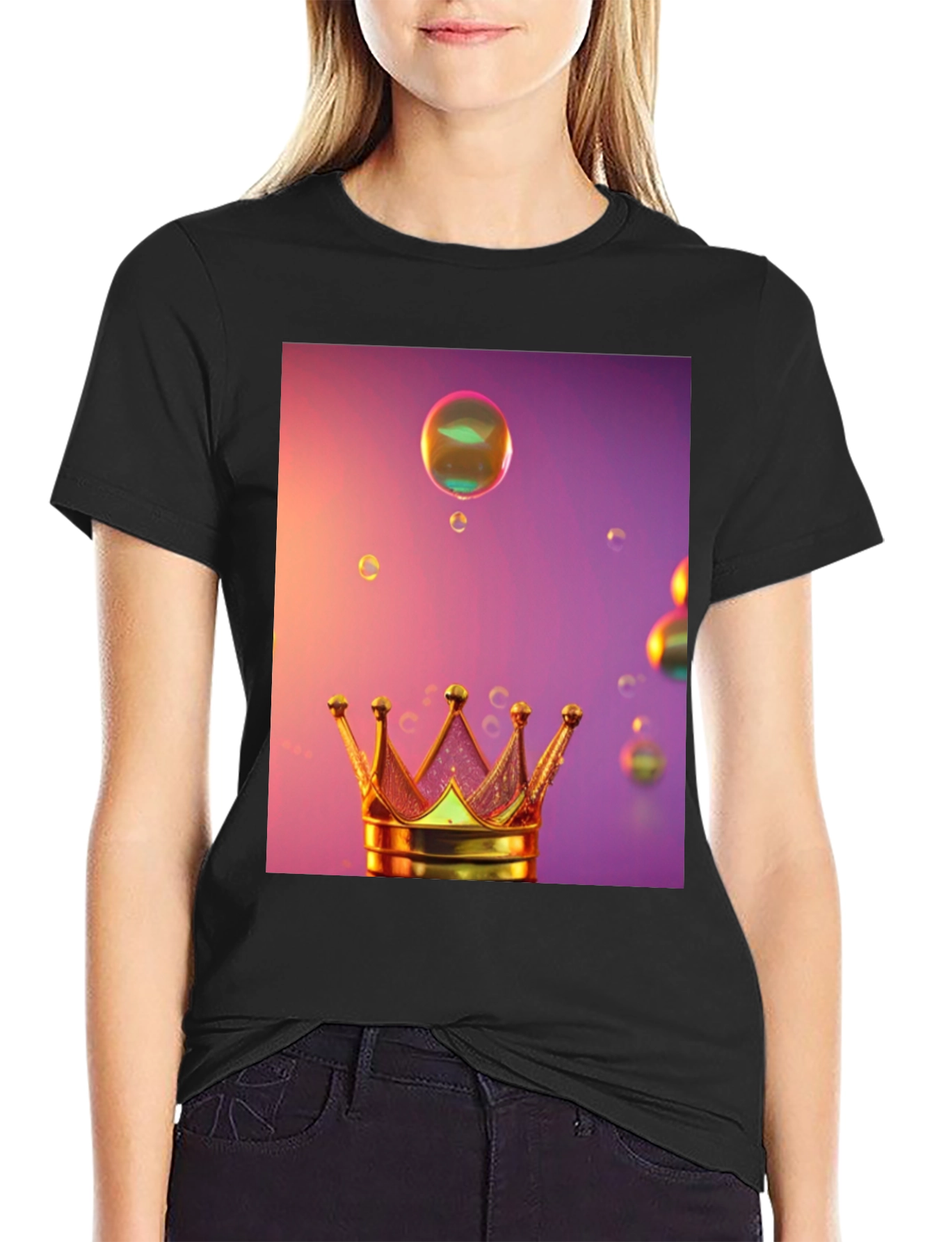 Black Crown and Bubbles Graphic Tee view 2