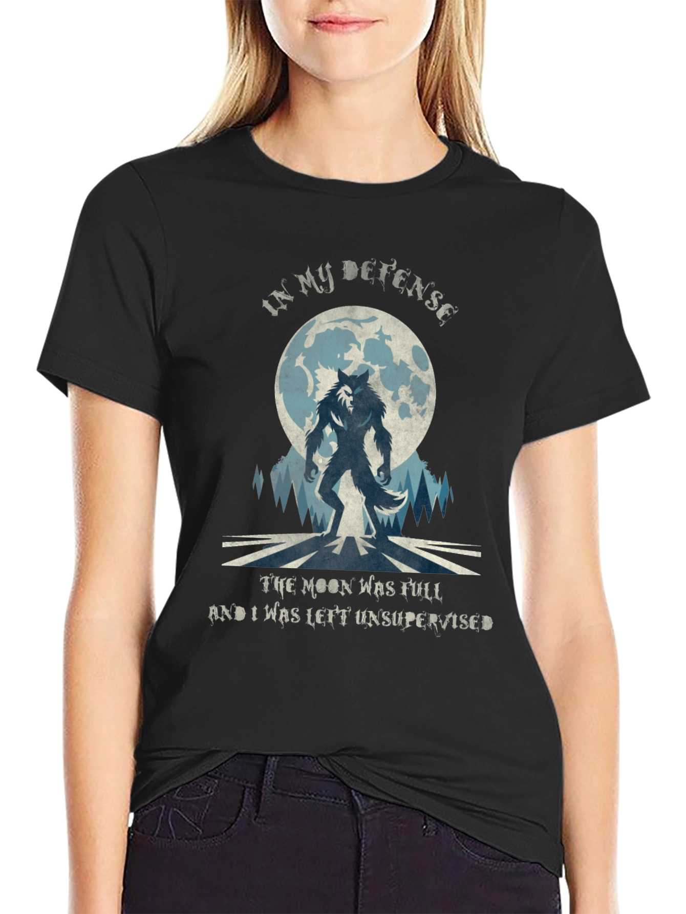 Black Werewolf Moon T-Shirt - In My Defense Funny Tee view 2