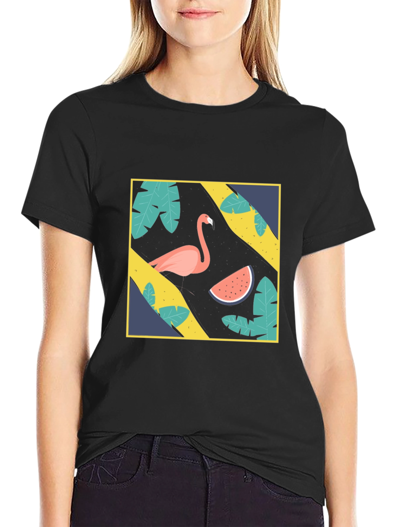 Black Tropical Flamingo Graphic Tee view 2