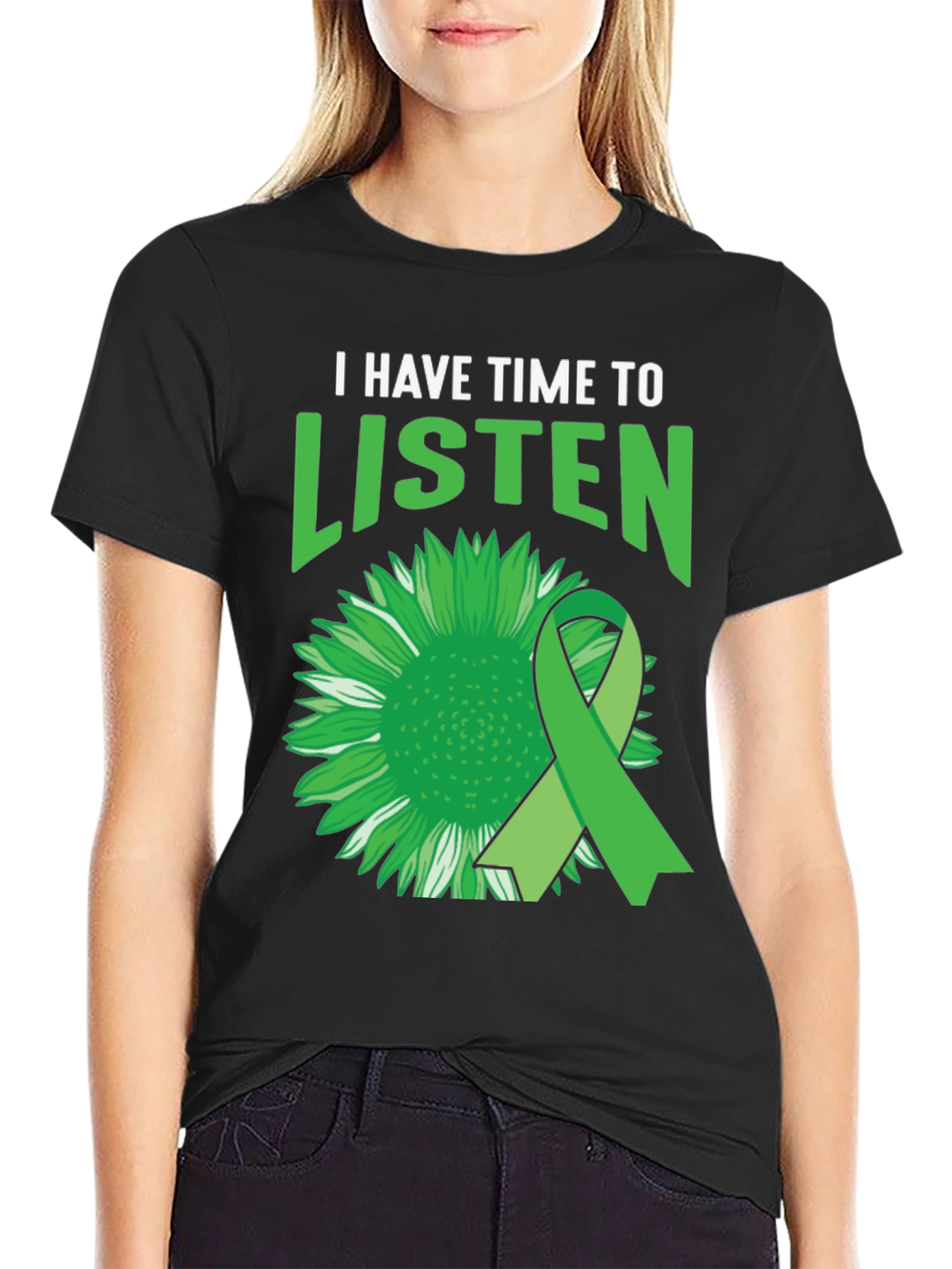 Black I Have Time to Listen Mental Health T-Shirt view 2