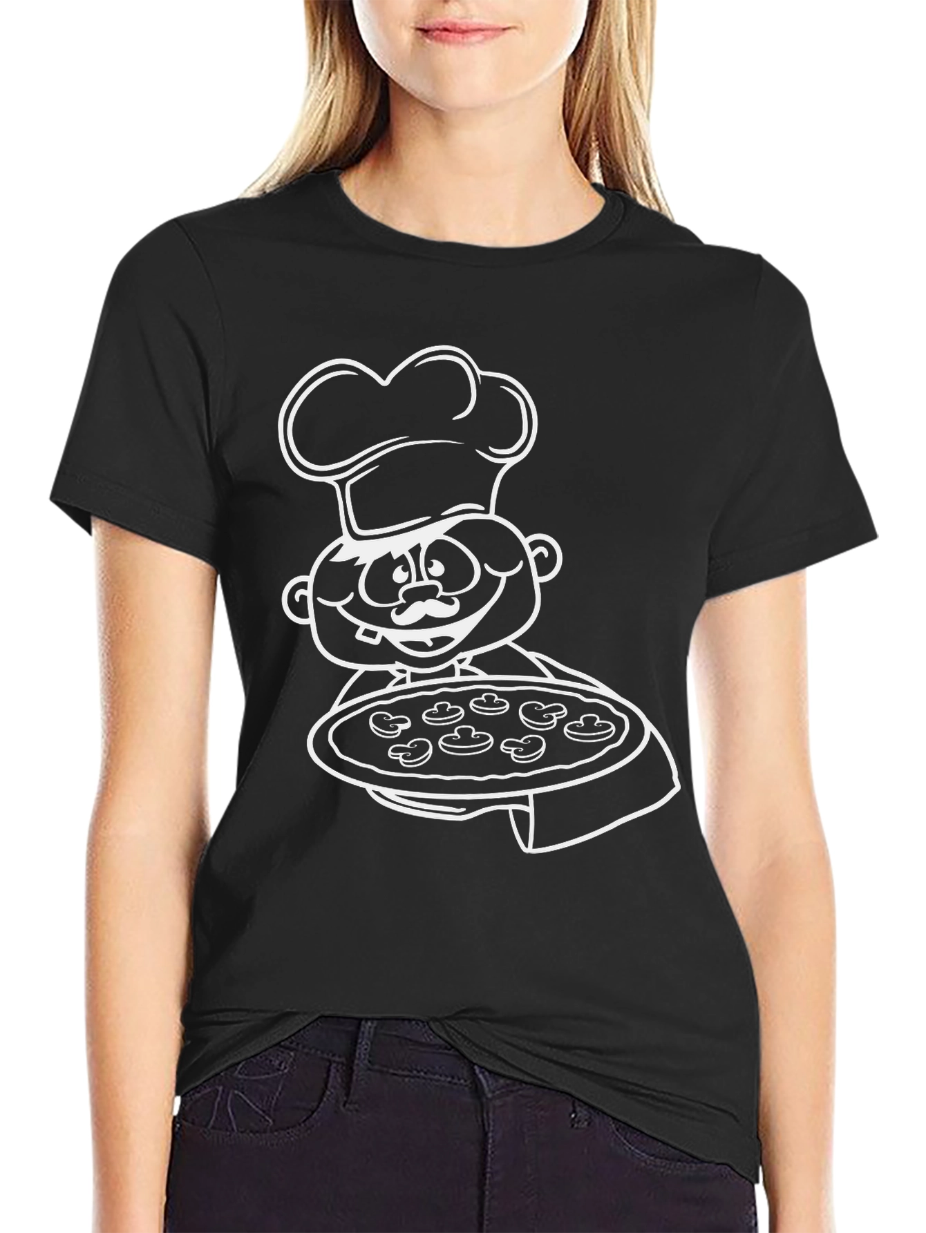 Black Pizza Chef Graphic Tee - Black Cotton T-Shirt view 2