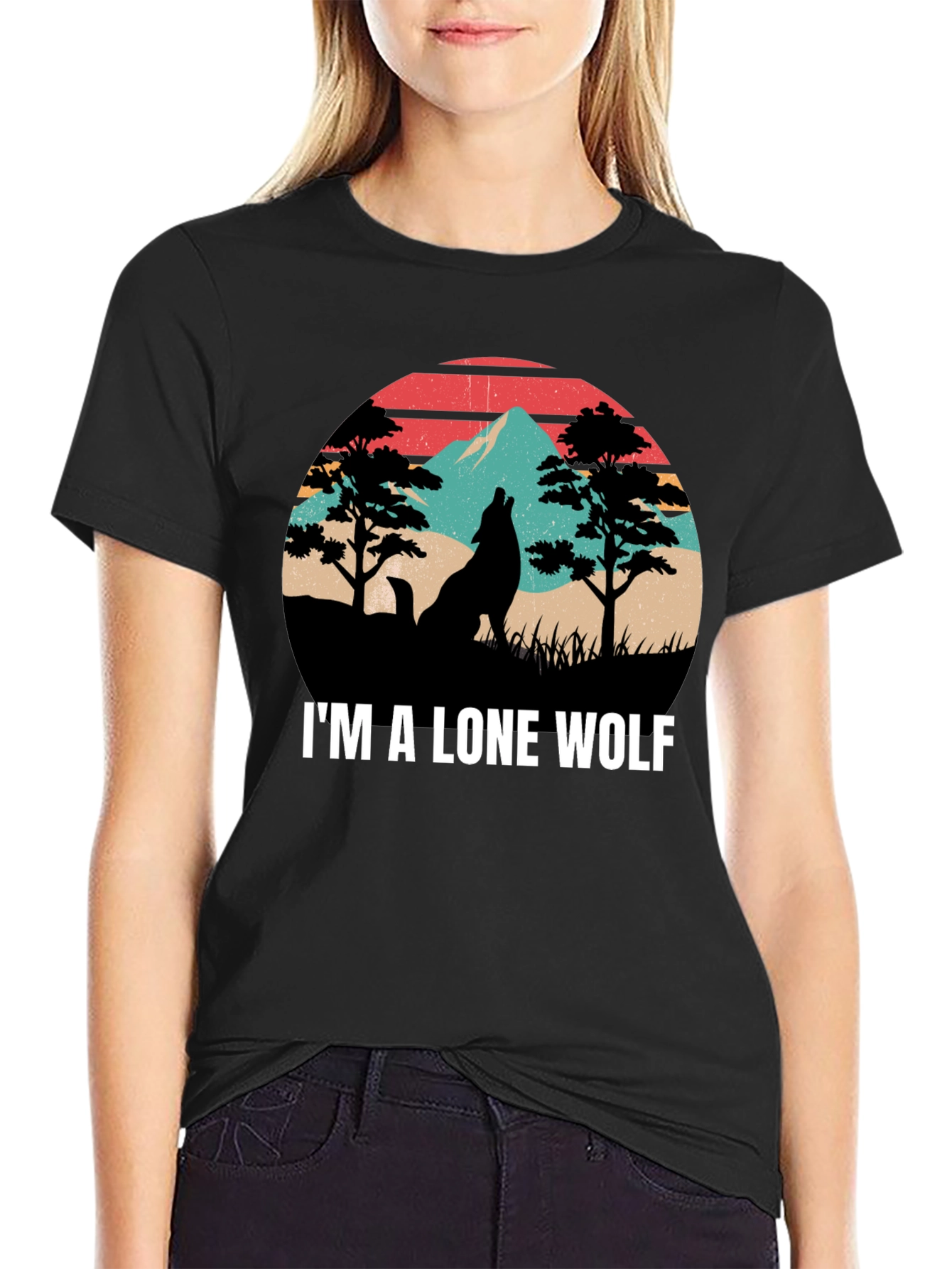 Black Lone Wolf Graphic Tee - Nature Inspired Design view 2