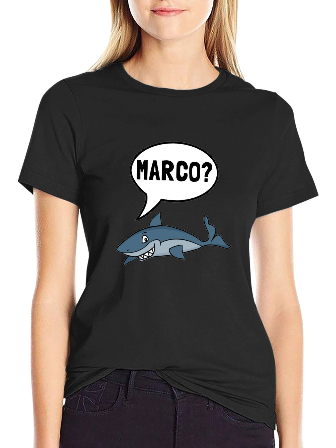 Black Marco Shark T-Shirt - Funny Ocean Humor Tee view 2