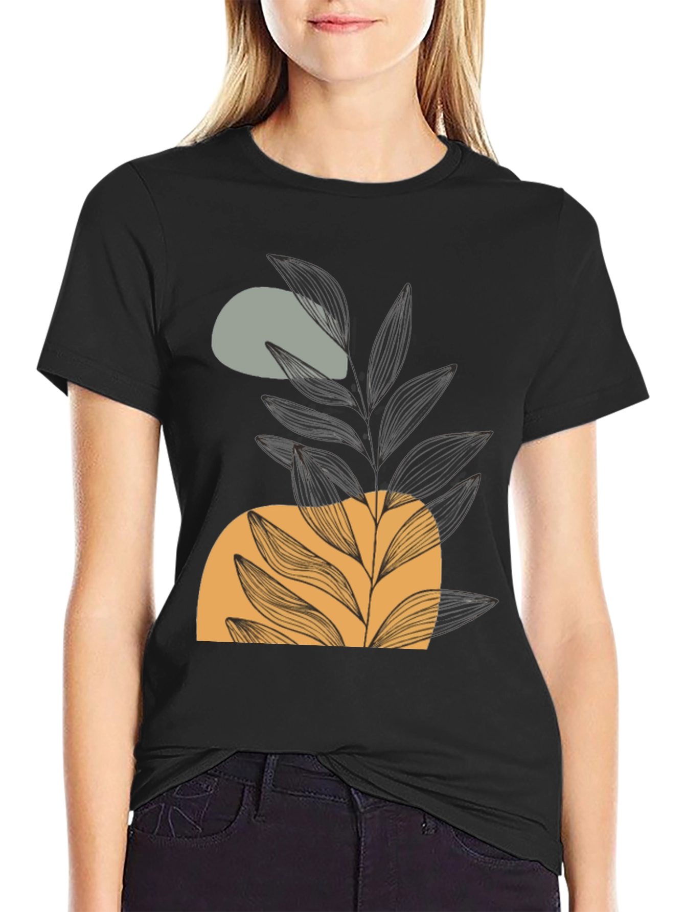 Black Abstract Plant Graphic Tee - Modern Casual Style view 2