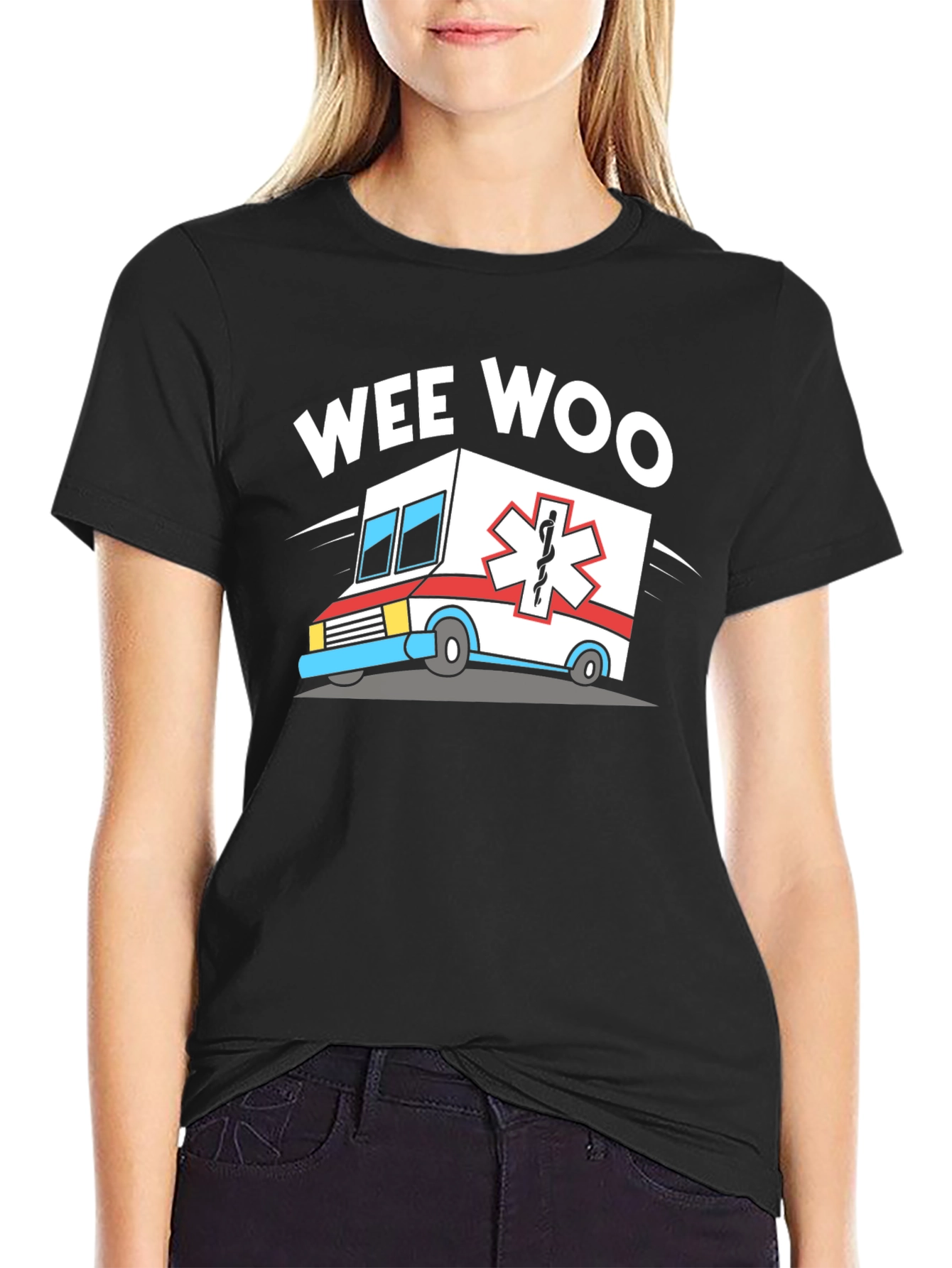 Black Wee Woo Ambulance Graphic Tee - Black T-Shirt view 2