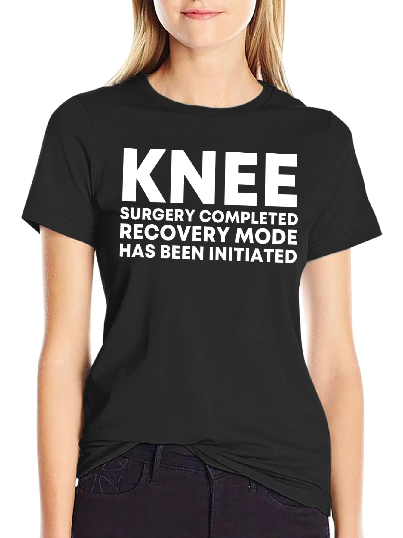 Black Knee Surgery Recovery T-Shirt - Black view 2