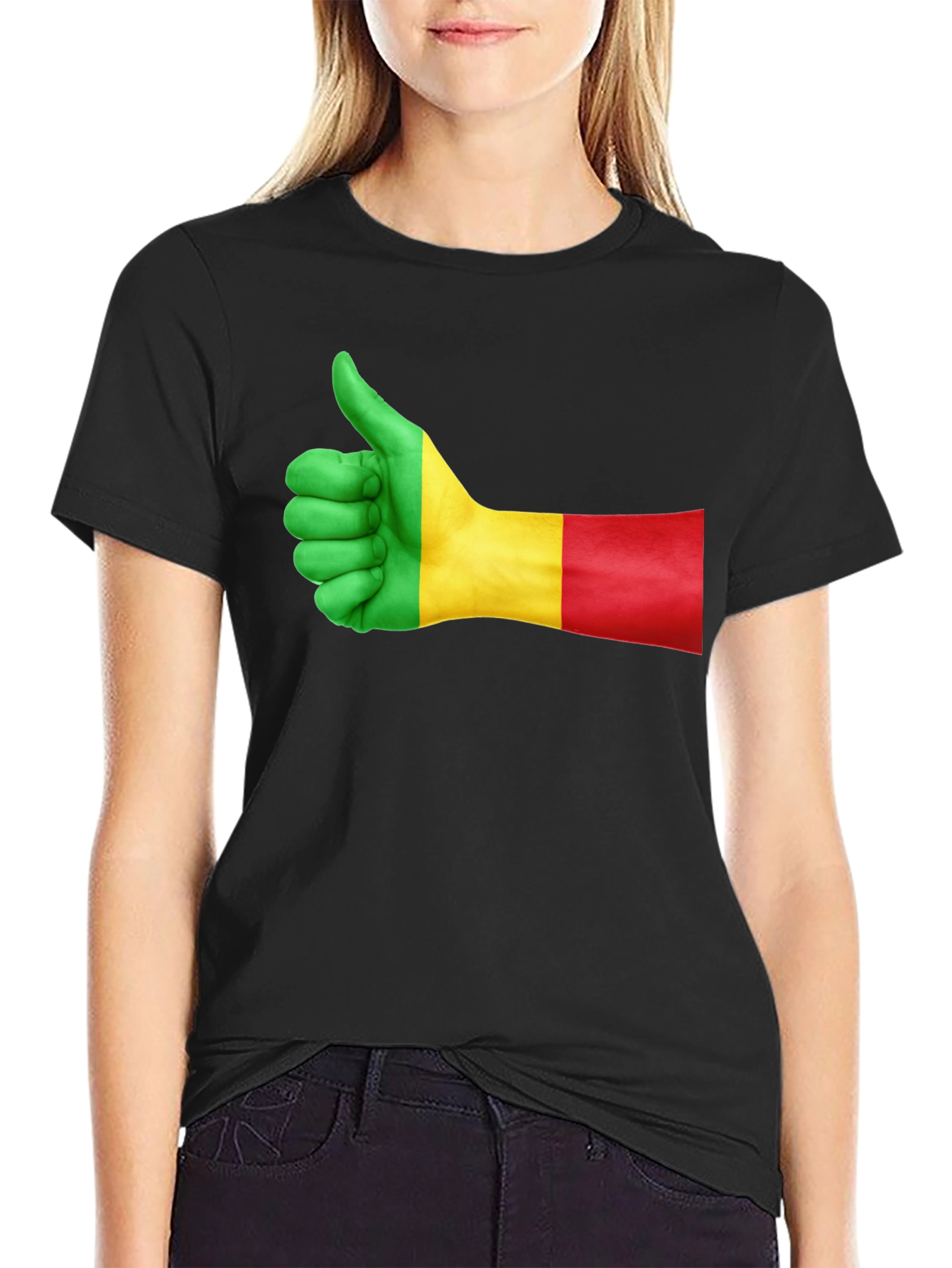 Mali Flag Thumbs Up Graphic Black T-Shirt - 2