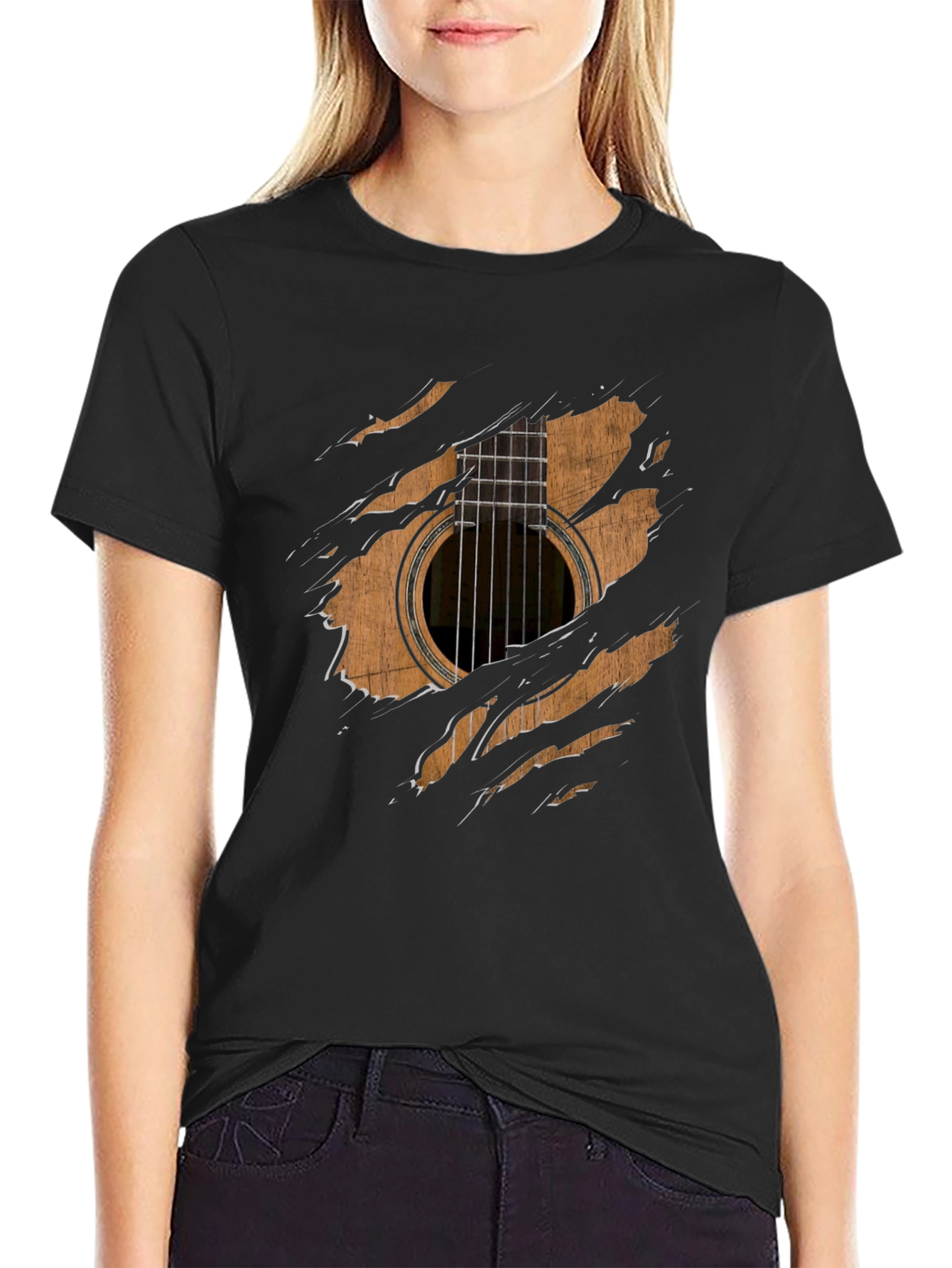 Black Guitar Ripped T-Shirt view 2
