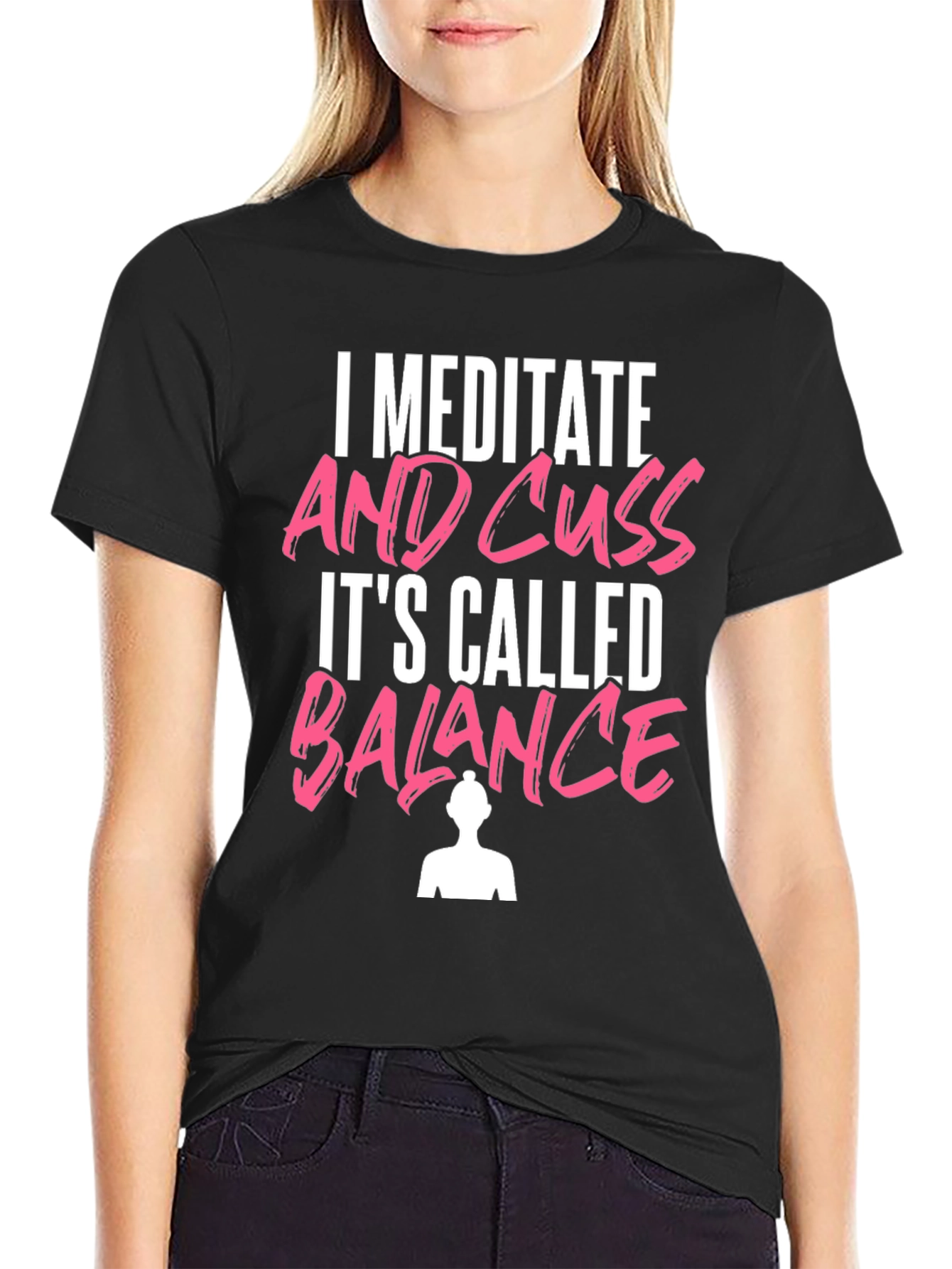 Black Meditate & Cuss T-Shirt Funny Yoga Tee view 2