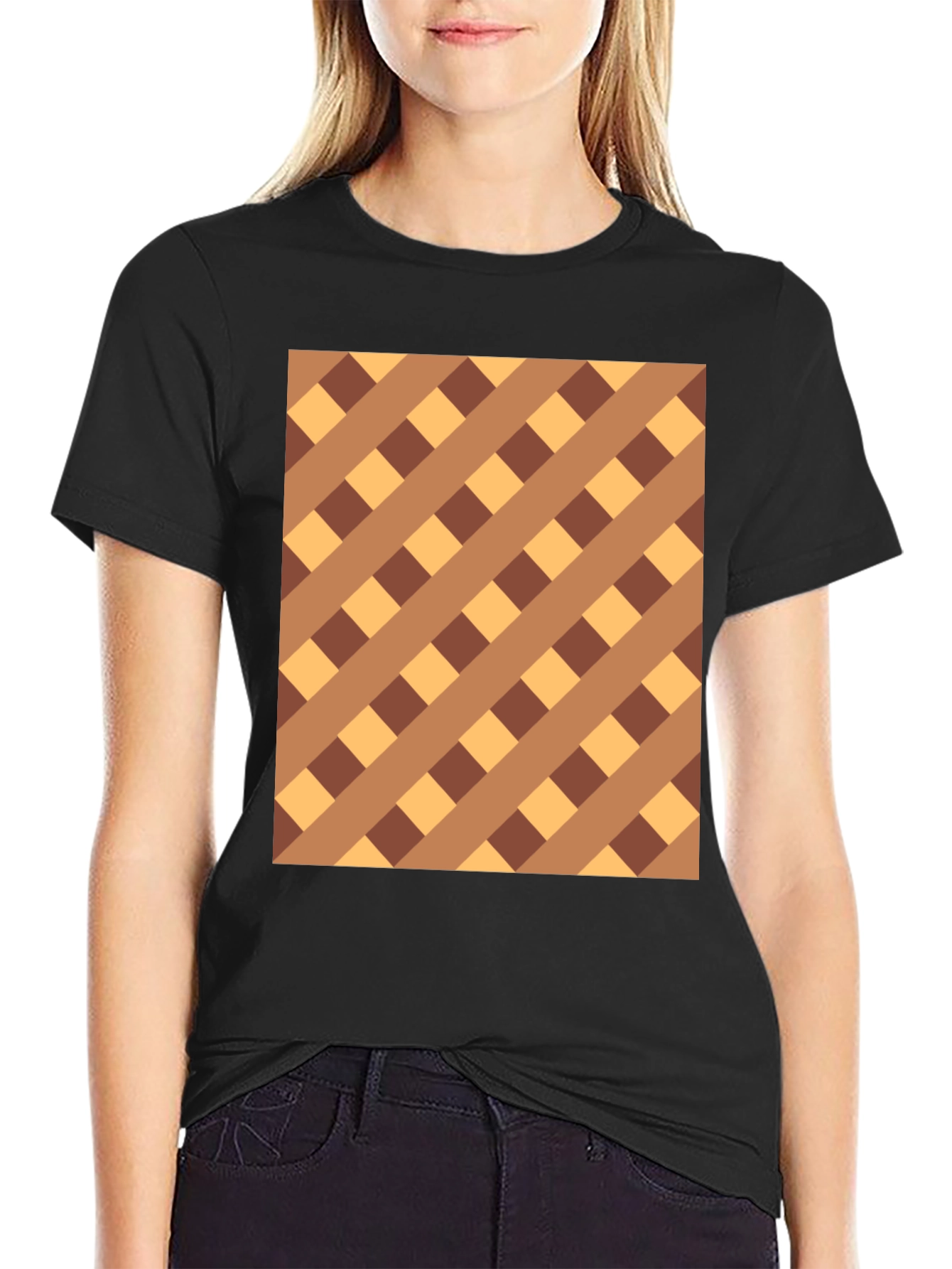 Black Brown Checkered Pattern Black Tee view 2