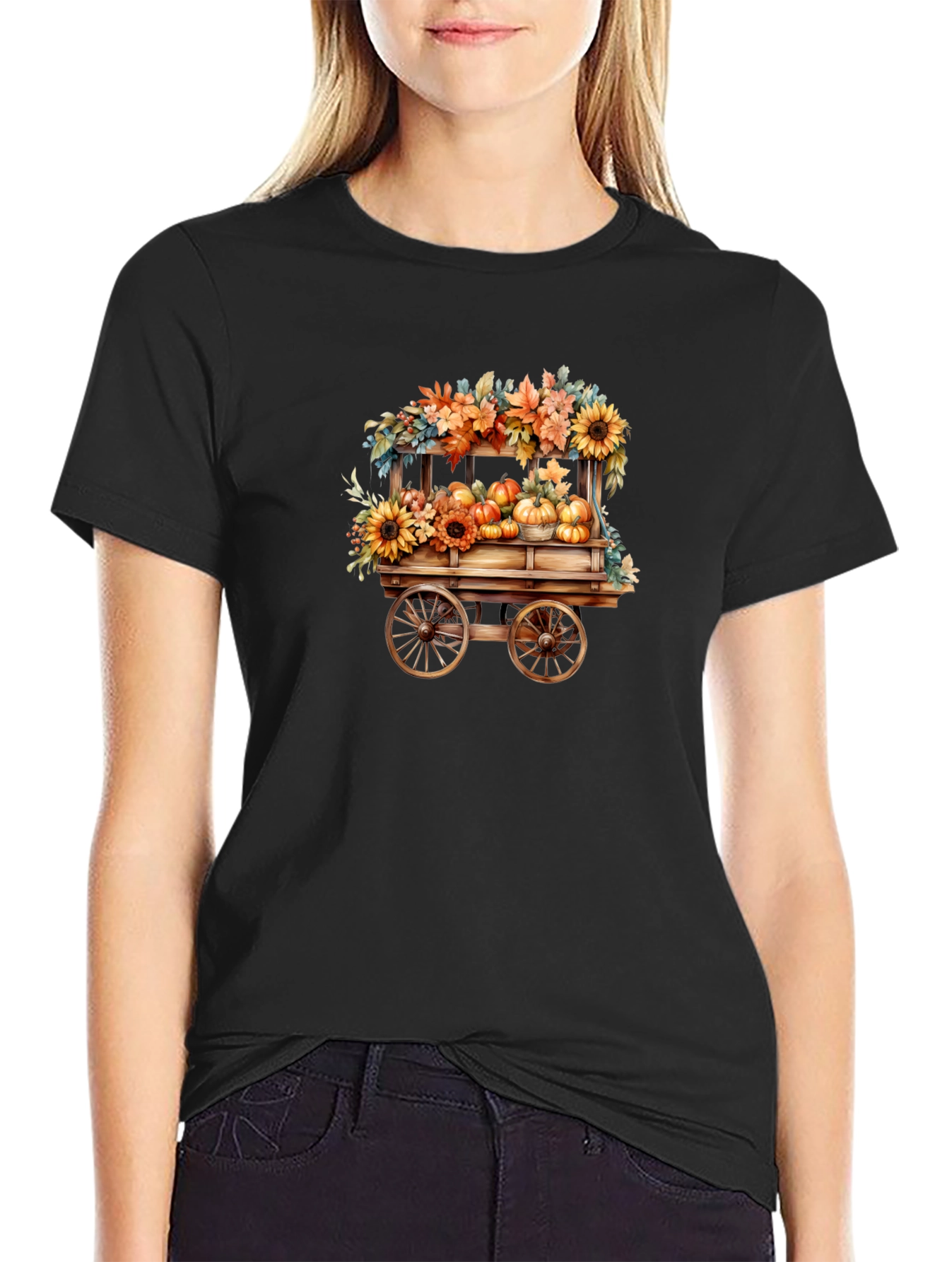 Black Fall Harvest Wagon T-Shirt - Black view 2