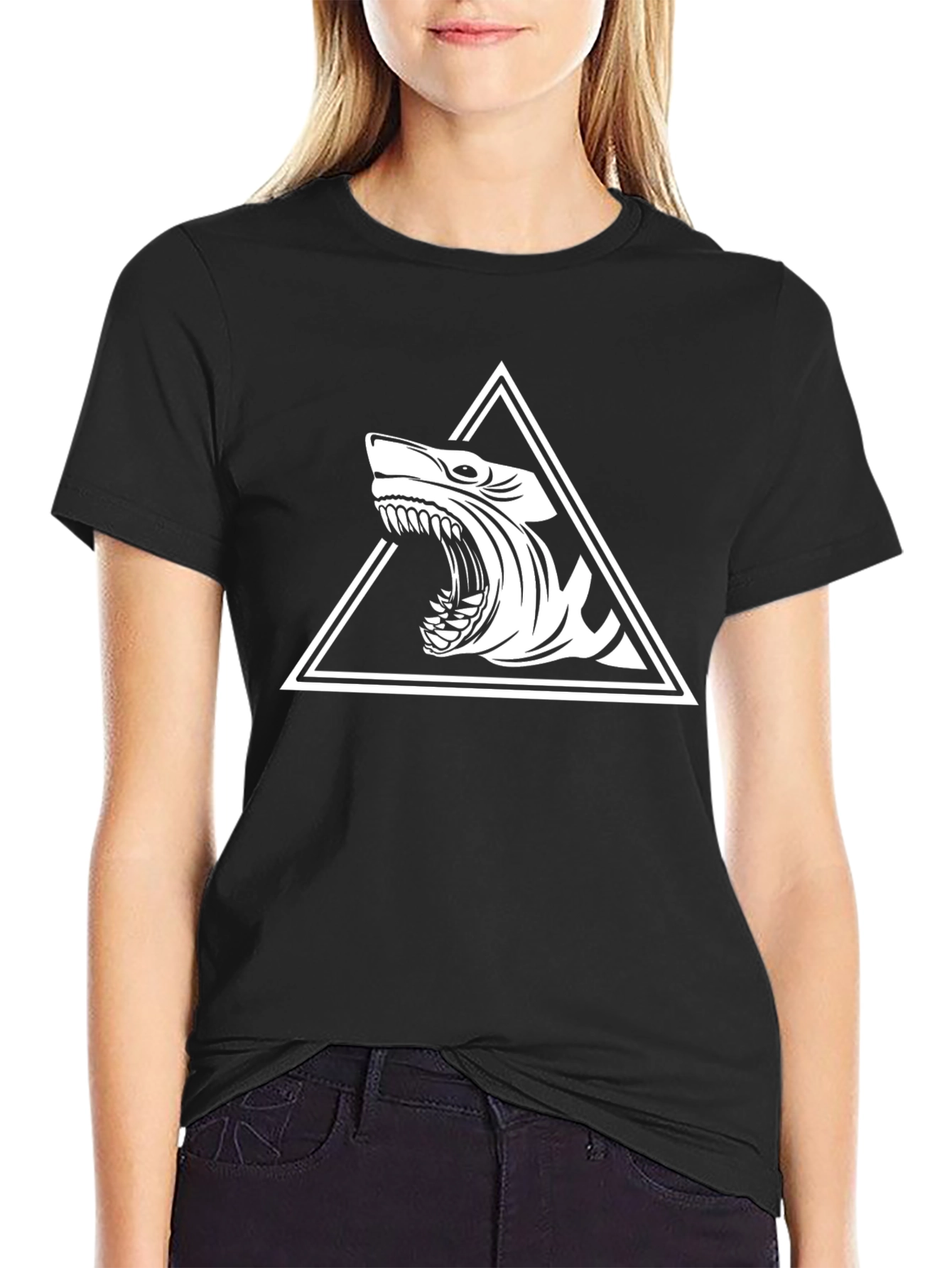 Black Shark Triangle Graphic Black T-Shirt view 2