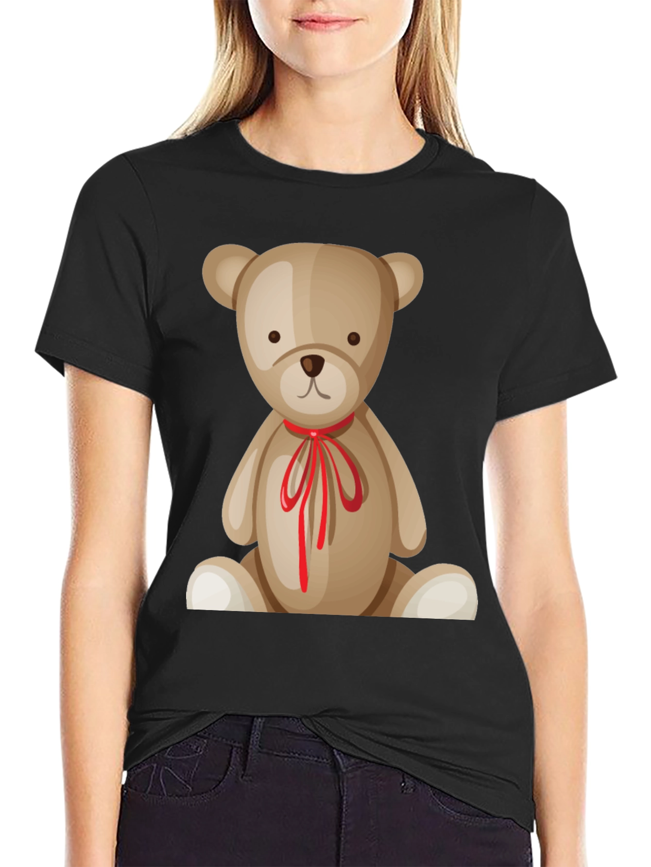 Black Cute Teddy Bear Graphic T-Shirt - Soft Cotton Blend view 2