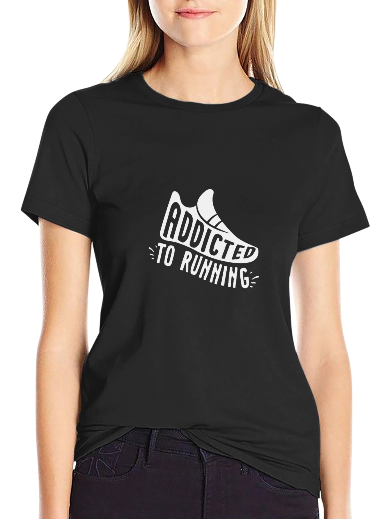 Black Addicted To Running T-Shirt, Fitness Tee view 2