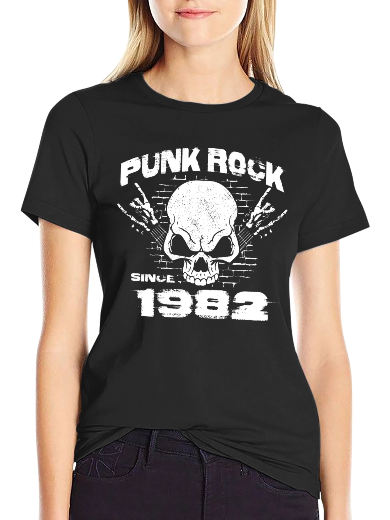 Black Punk Rock Since 1982 Black T-Shirt view 2