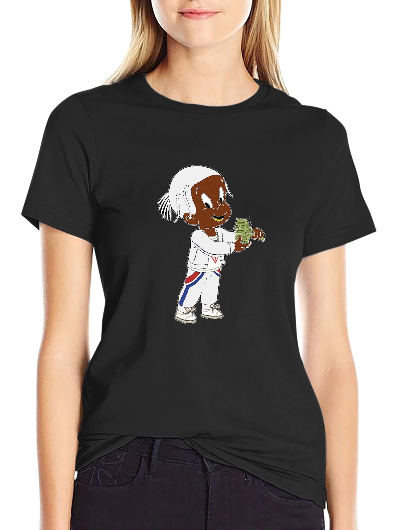 Black Cartoon Character Black T-Shirt view 2