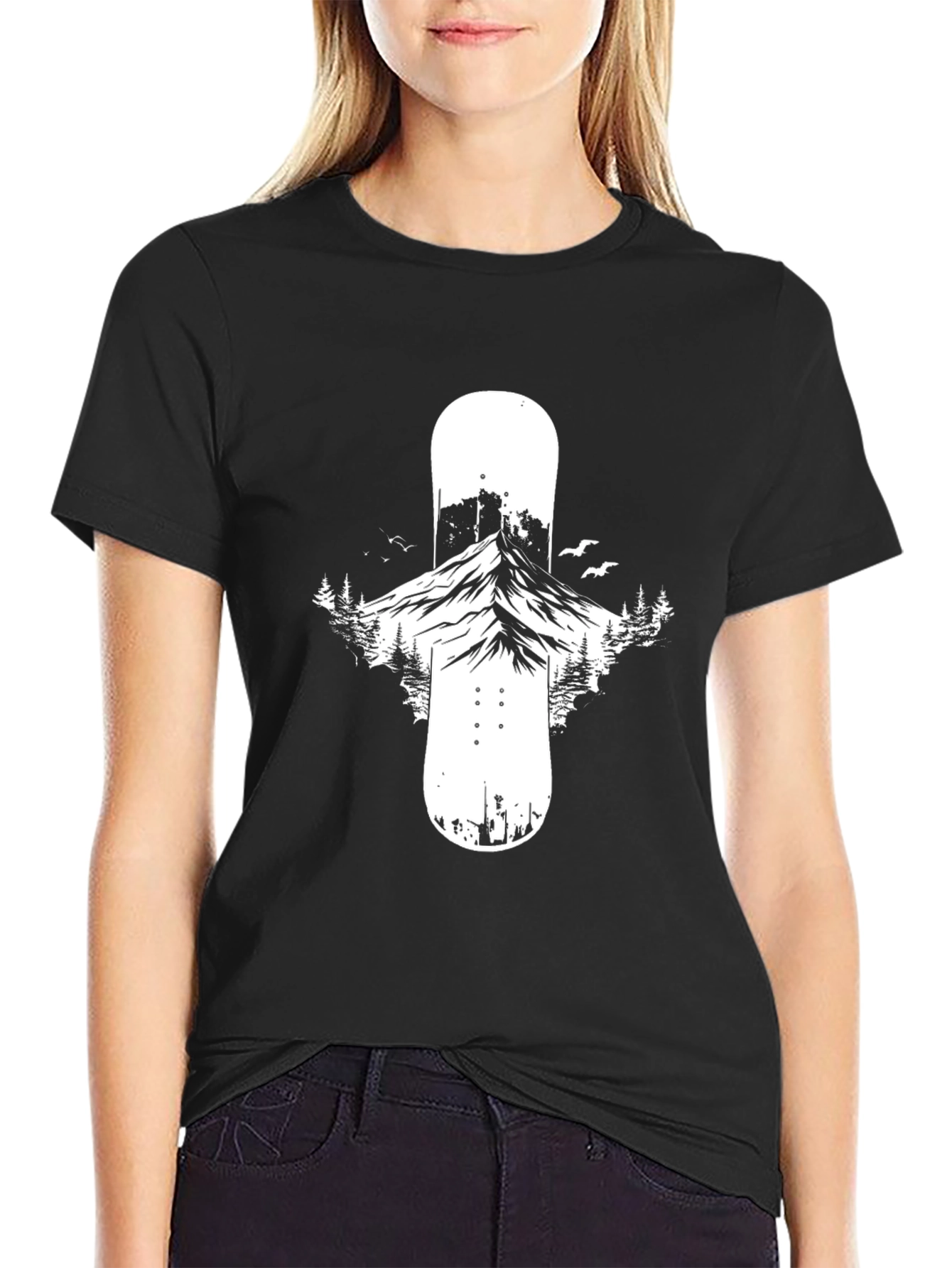 Black Mountain Snowboard Graphic Tee - Black Cotton Blend view 2