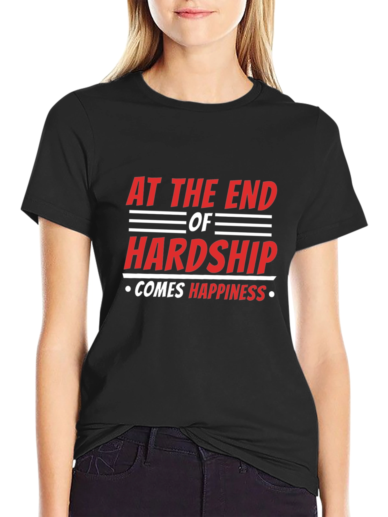 Black Inspirational Graphic Tee - "At The End Of Hardship" view 2