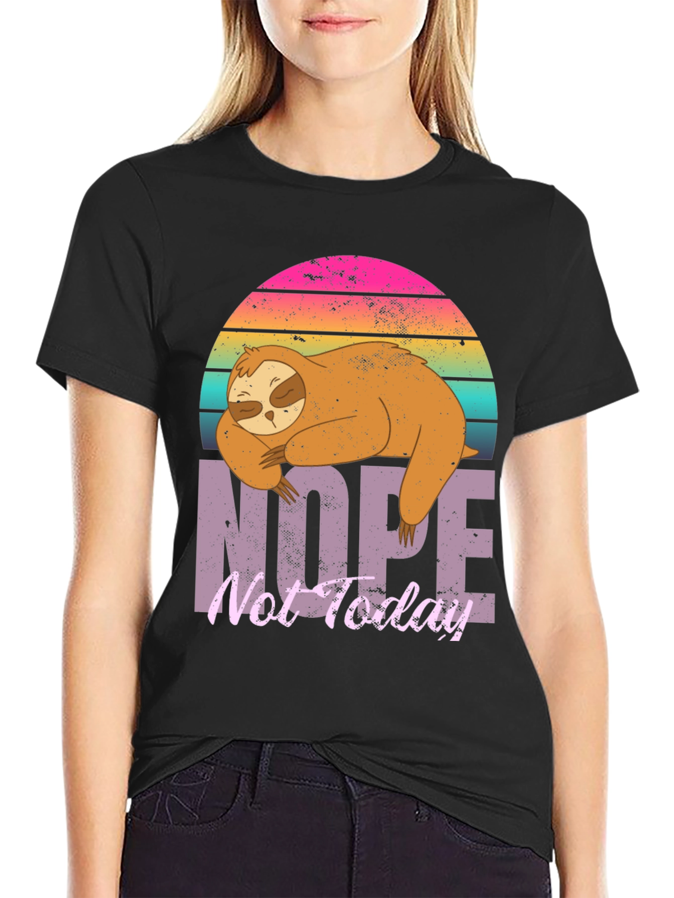 Black Nope Not Today Sloth Graphic T-Shirt view 2