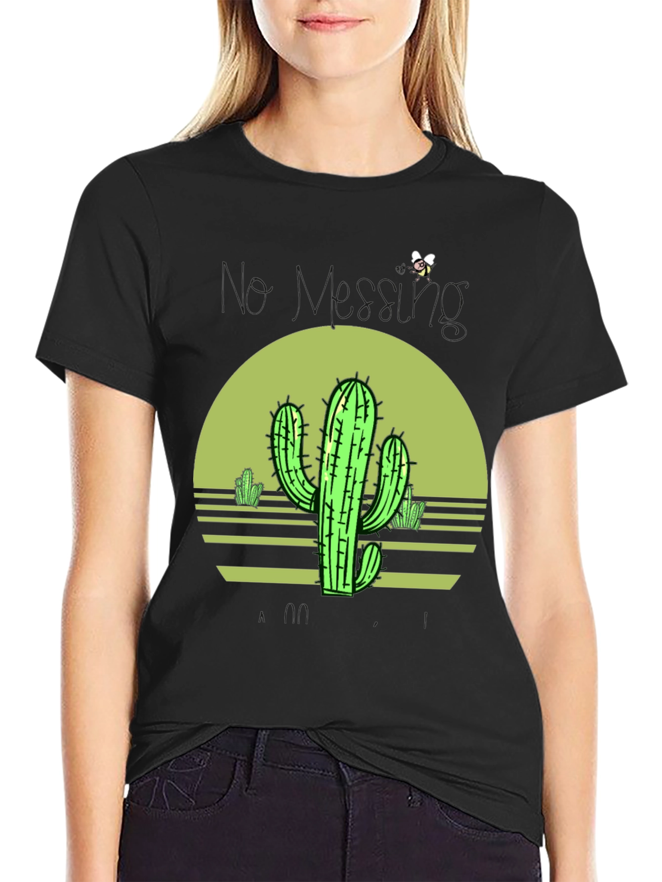 Black Cactus Sunset Graphic Tee - Unisex Black T-Shirt view 2