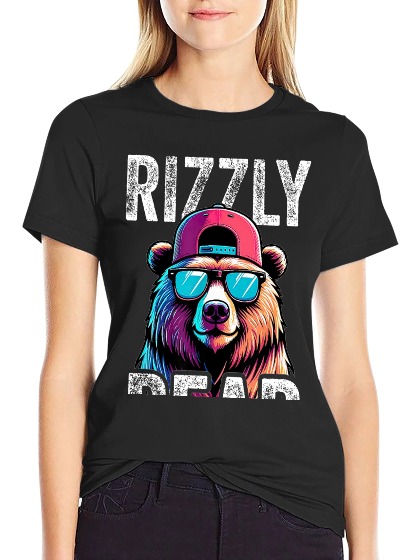 Black Rizzly Bear T-Shirt - Cool Graphic Tee view 2