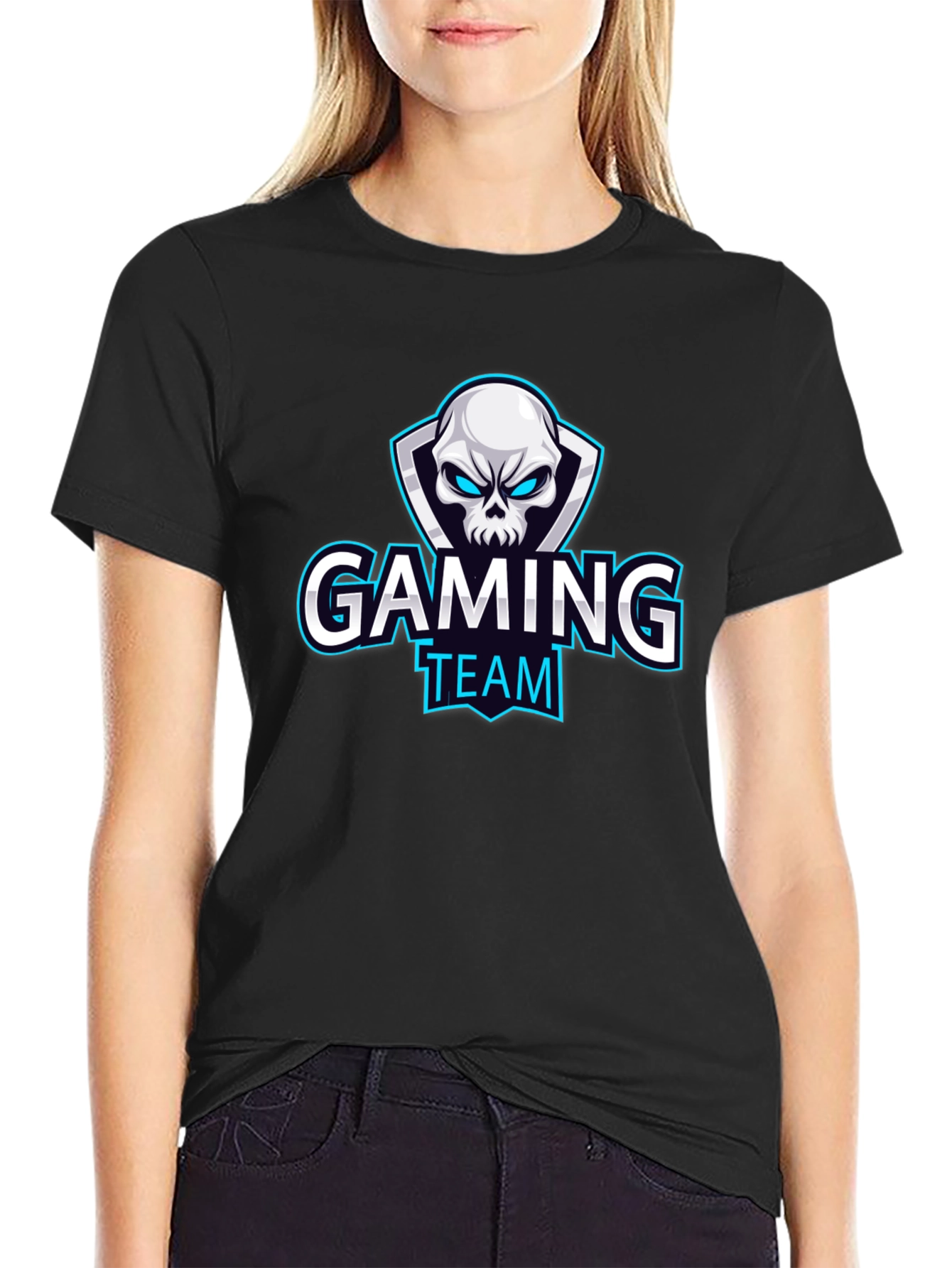 Black Gaming Team T-Shirt - Skull Design view 2