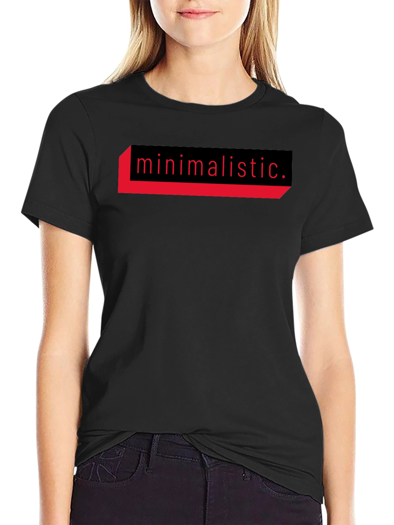 Black Minimalistic Graphic Tee - Black Cotton T-Shirt view 2