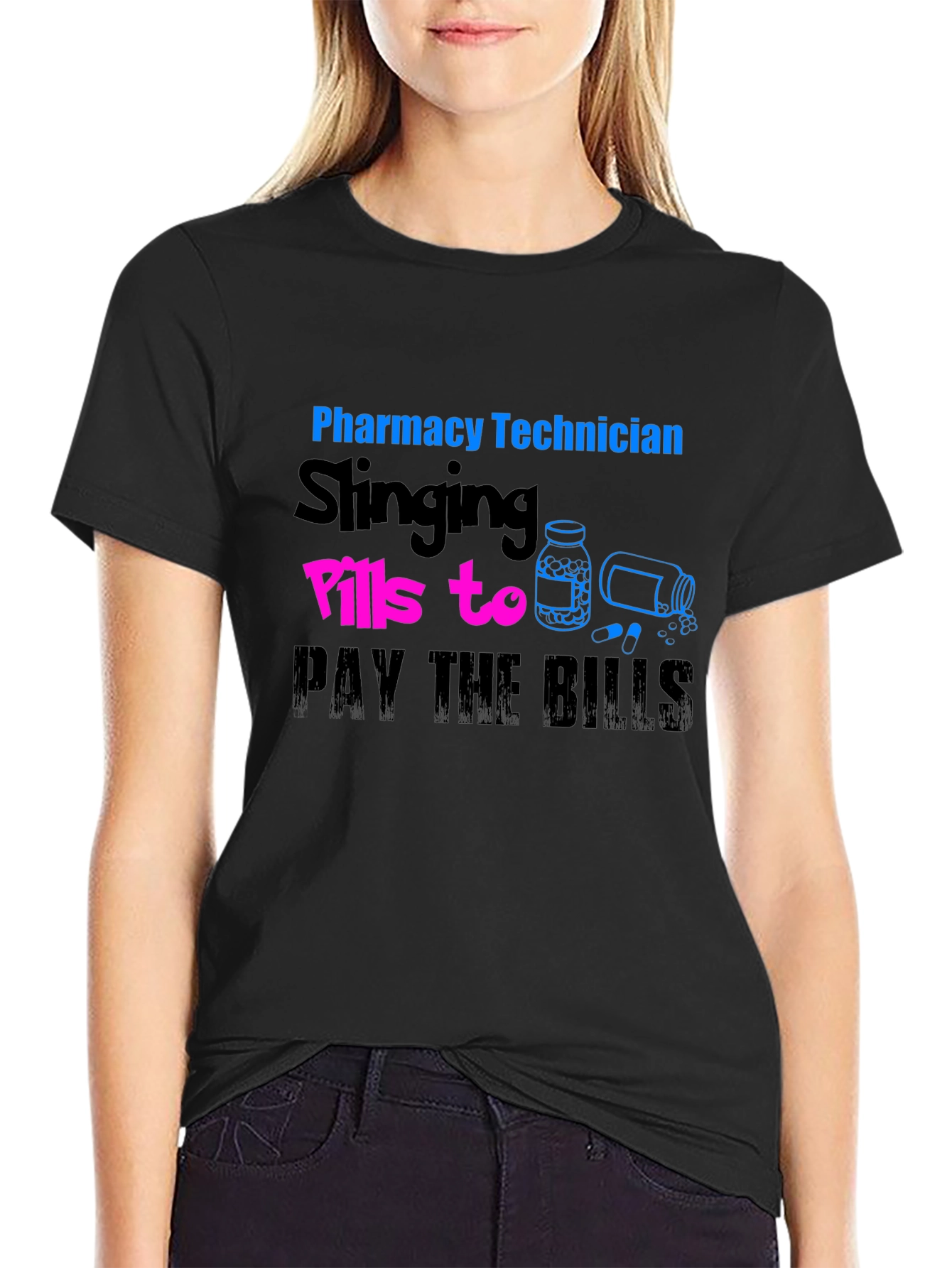 Black Pharmacy Technician Slings Pills T-Shirt view 2