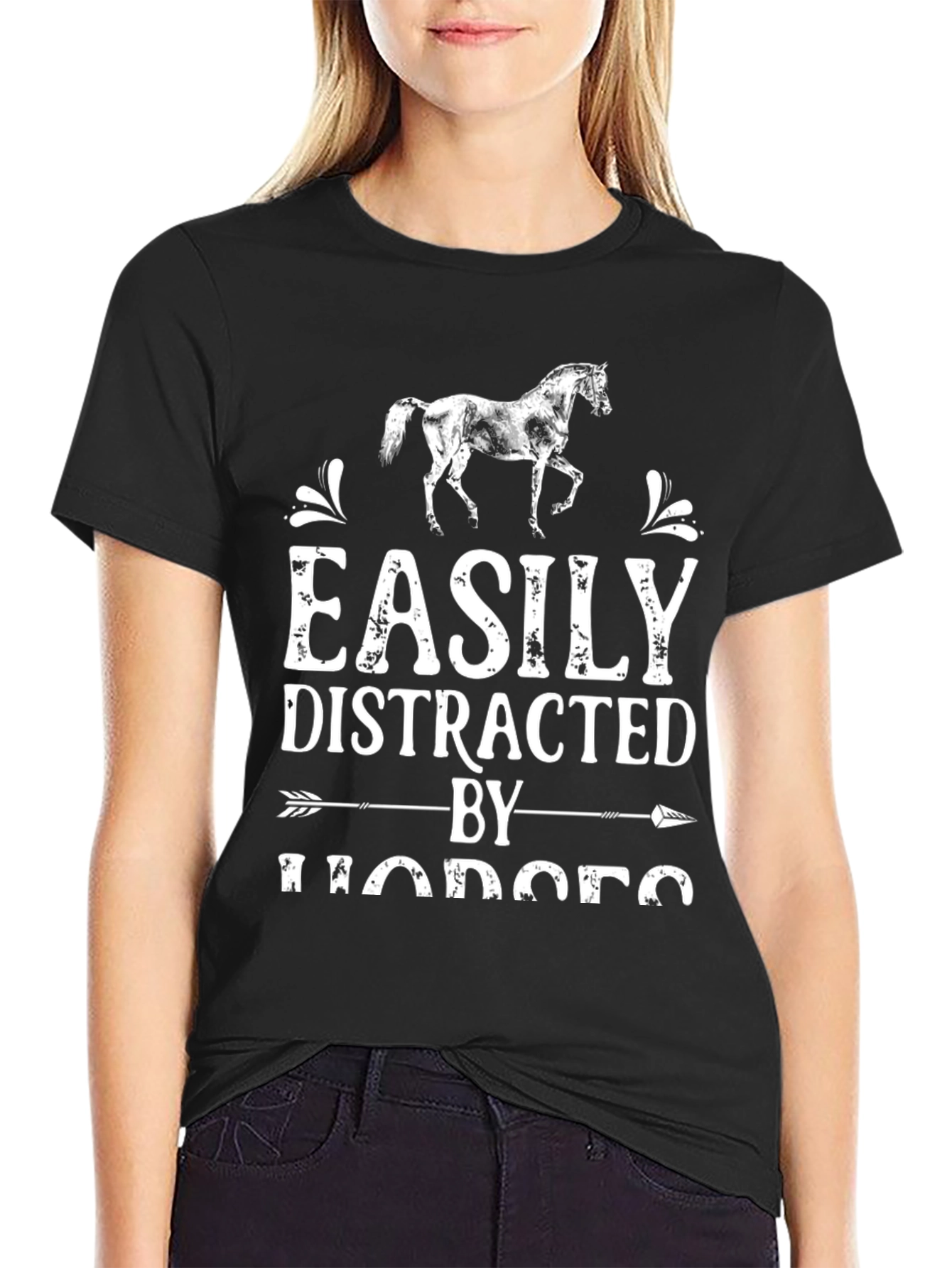 Black Easily Distracted By Horses Tee view 2