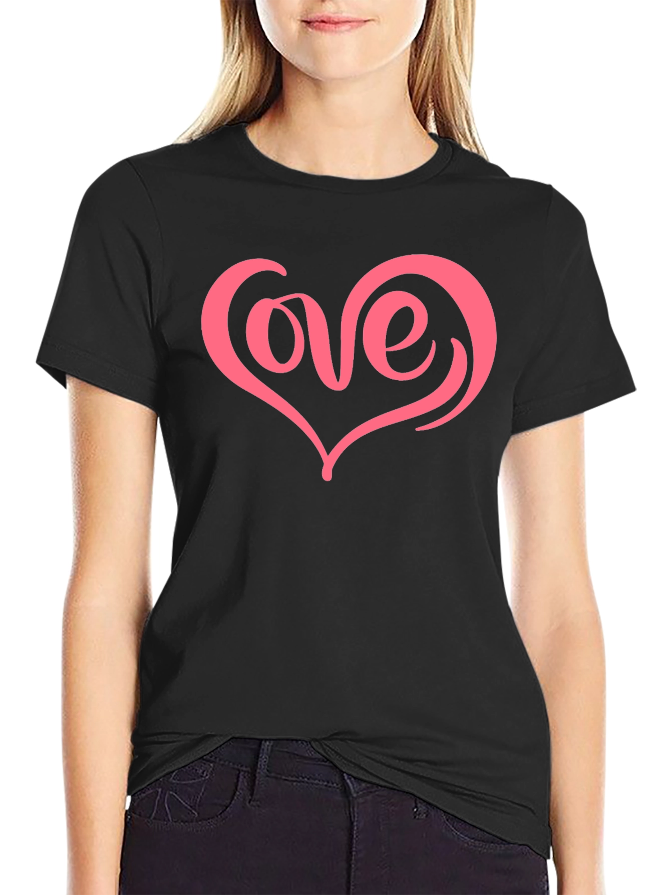Black Love Heart Graphic Tee - Black view 2