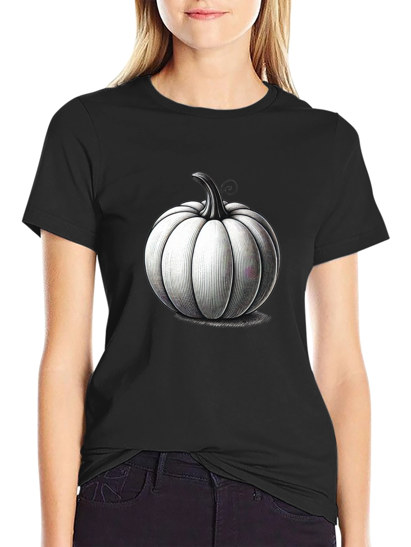Black Black T-Shirt with Pumpkin Design view 2
