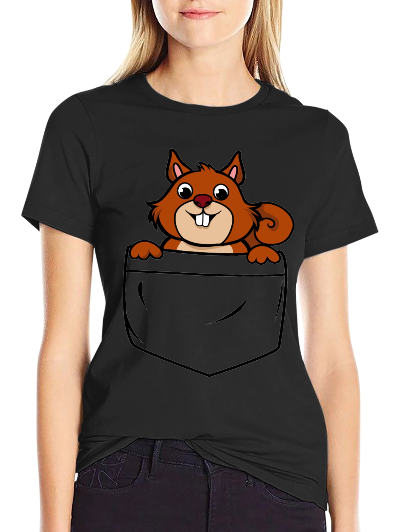 Black Squirrel in Pocket Graphic T-Shirt - Black view 2