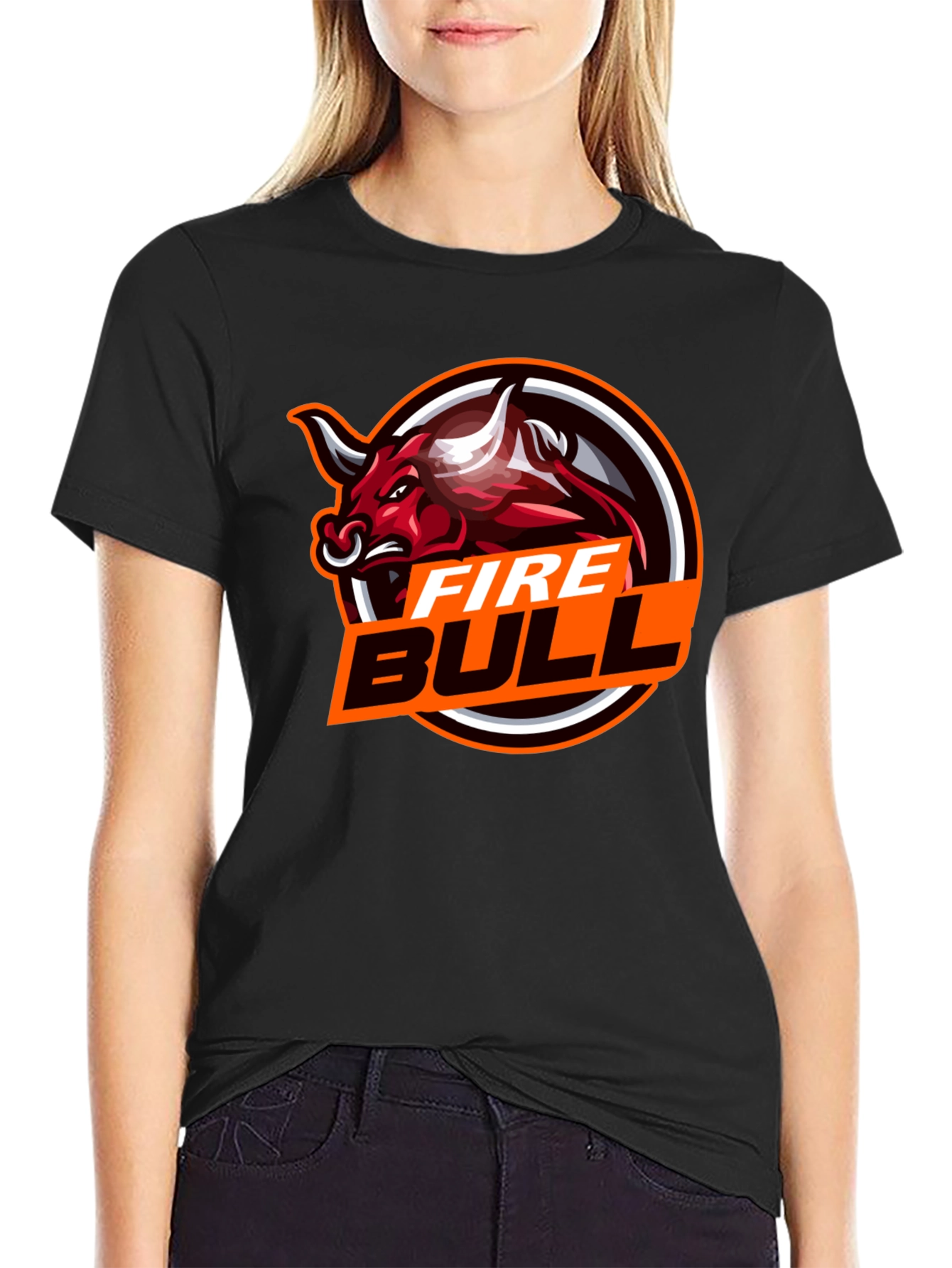 Black Fire Bull Graphic Tee - Black Cotton T-Shirt view 2
