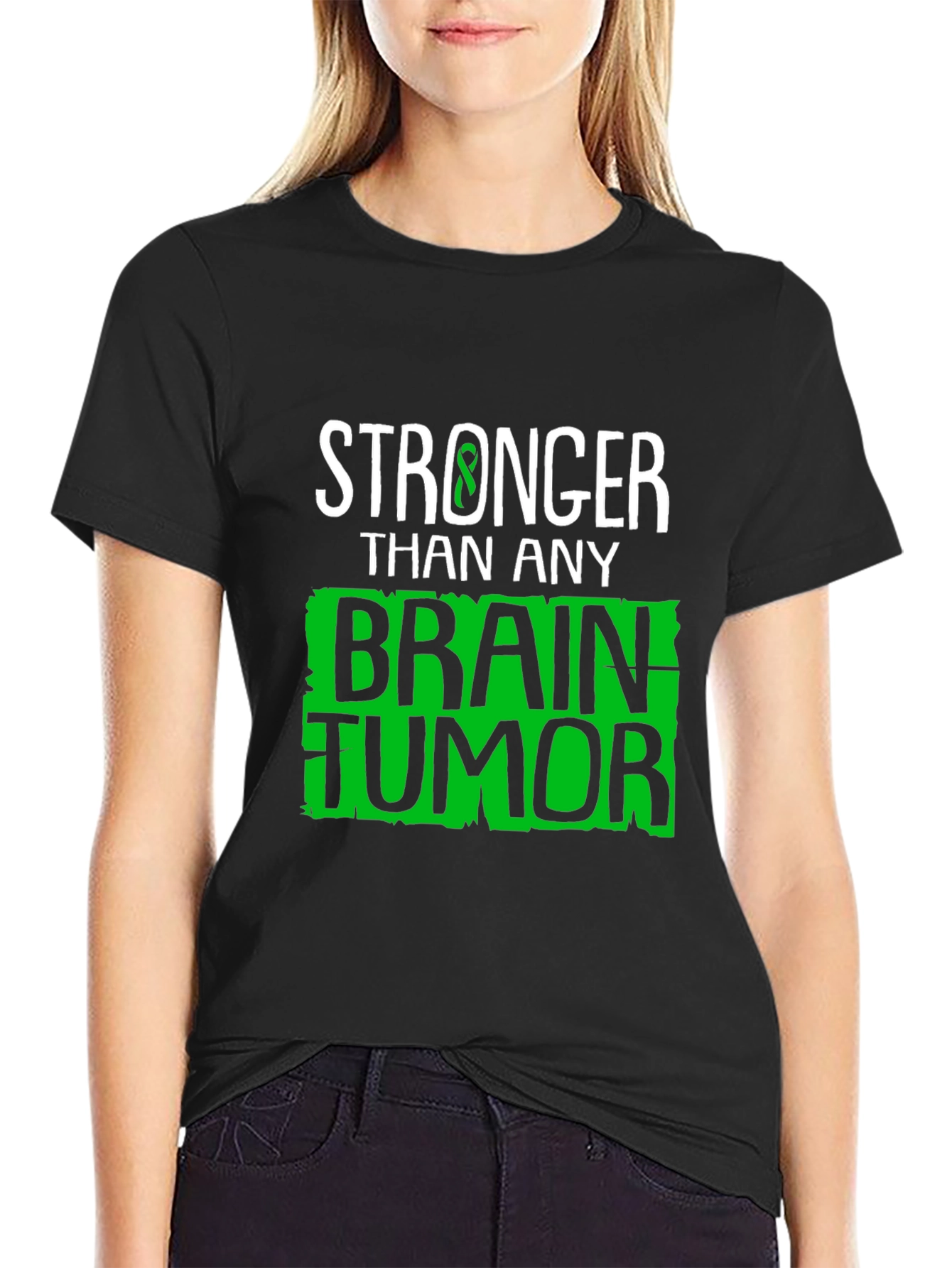 Black Stronger Than Any Brain Tumor Awareness T-Shirt view 2