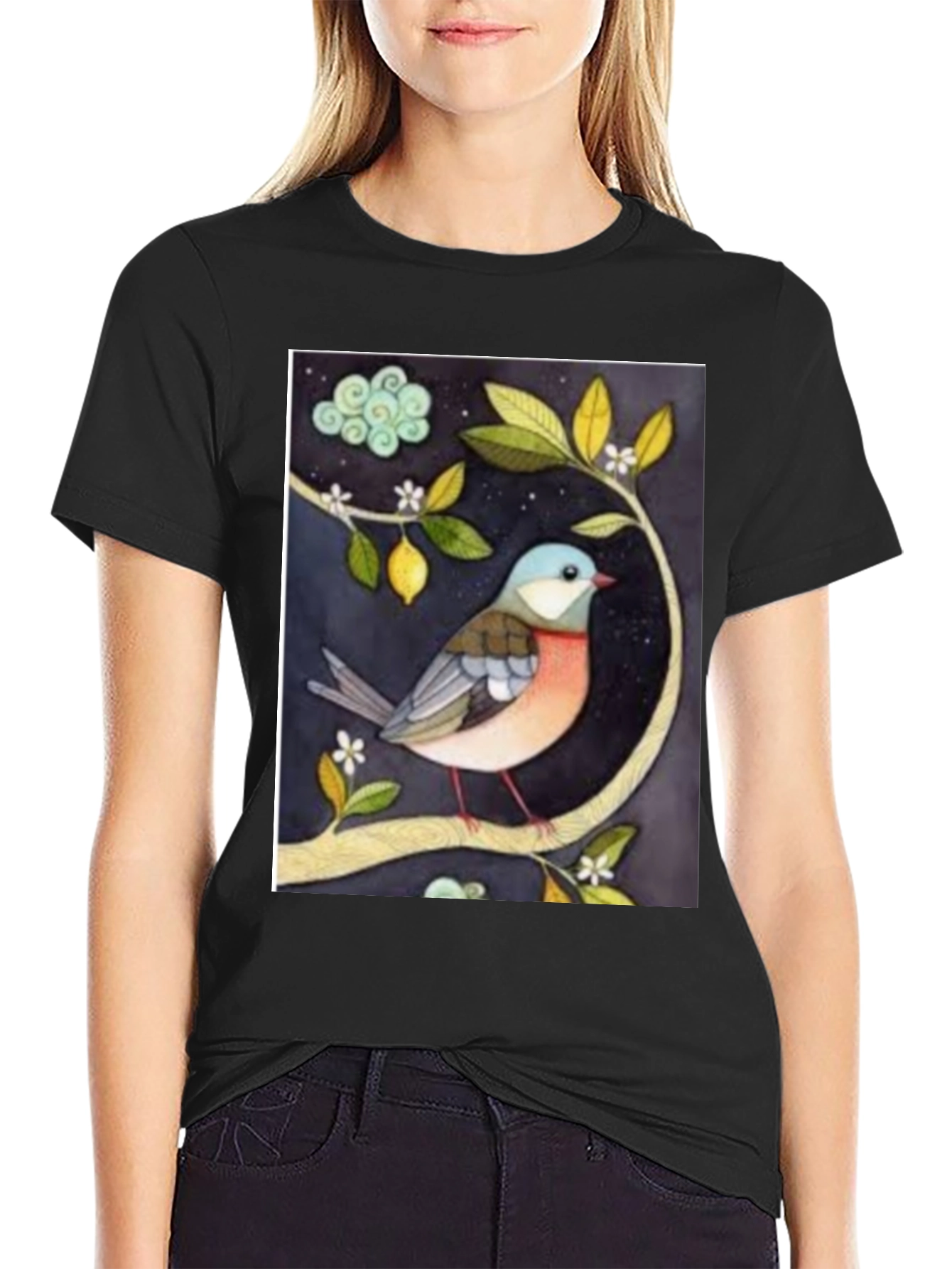 Black Bird on Branch Graphic T-Shirt view 2