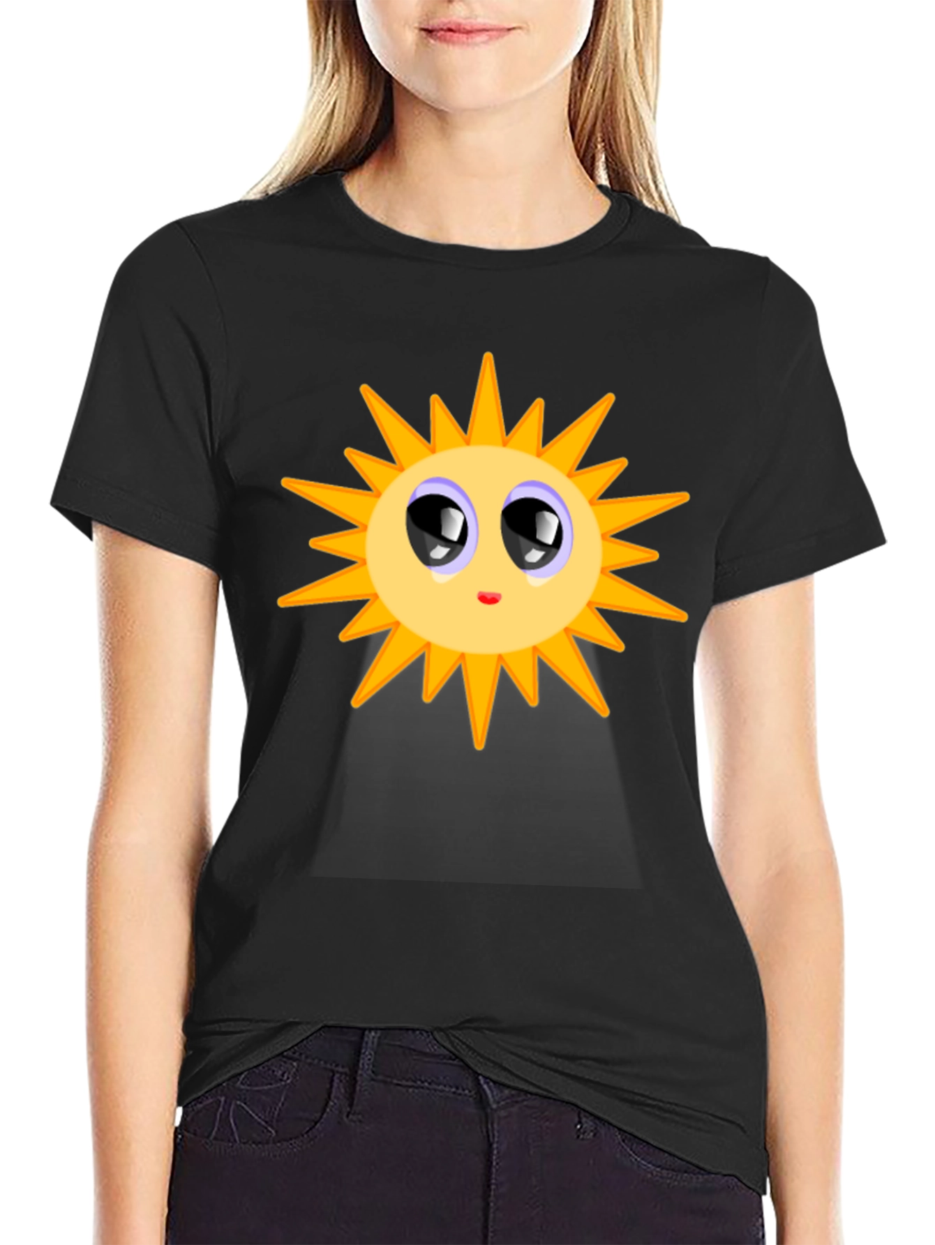 Black Cute Sun Graphic T-Shirt - Black Cotton Blend view 2