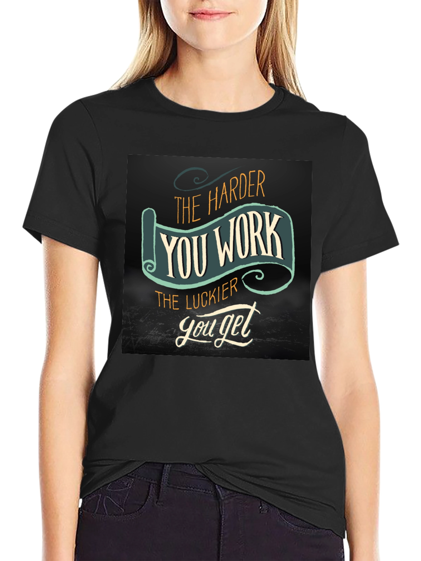 Black Work Harder Get Luckier Black T-Shirt view 2