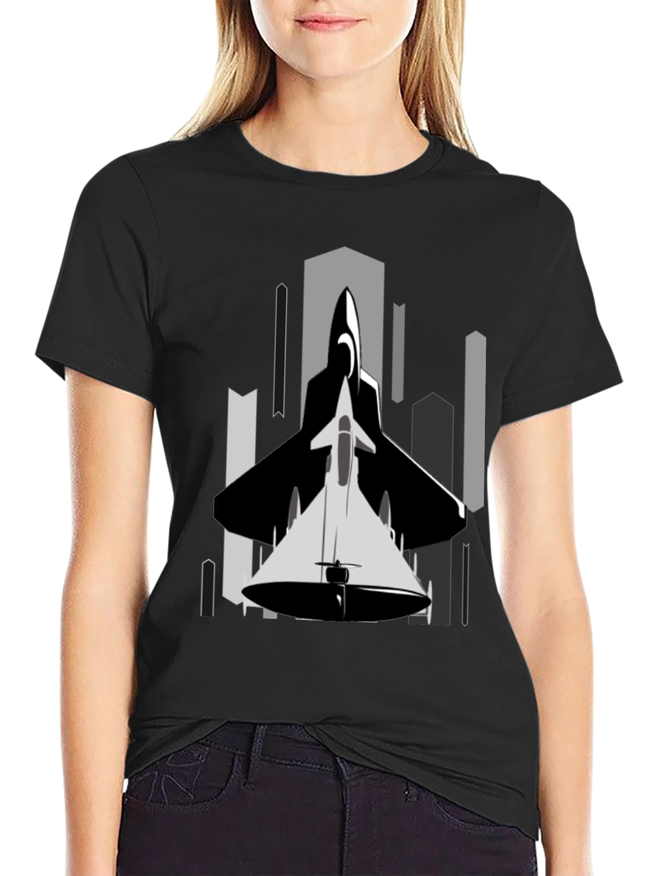 Black Stealth Jet Graphic Tee - Urban Style Black T-Shirt view 2