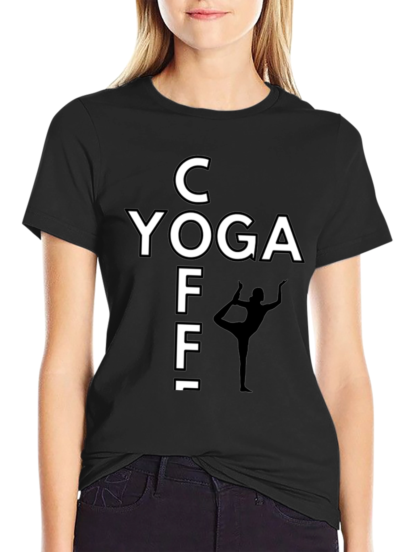 Black Yoga Coffee T-Shirt - Black, Comfy, Relaxed Fit view 2