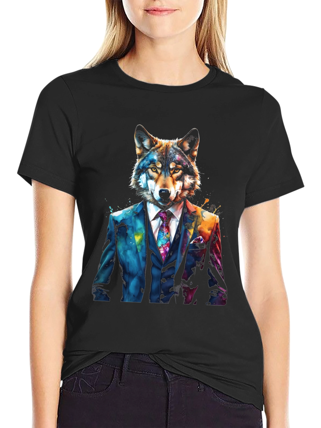Black Wolf in Suit Graphic Tee - Unique Animal Design view 2