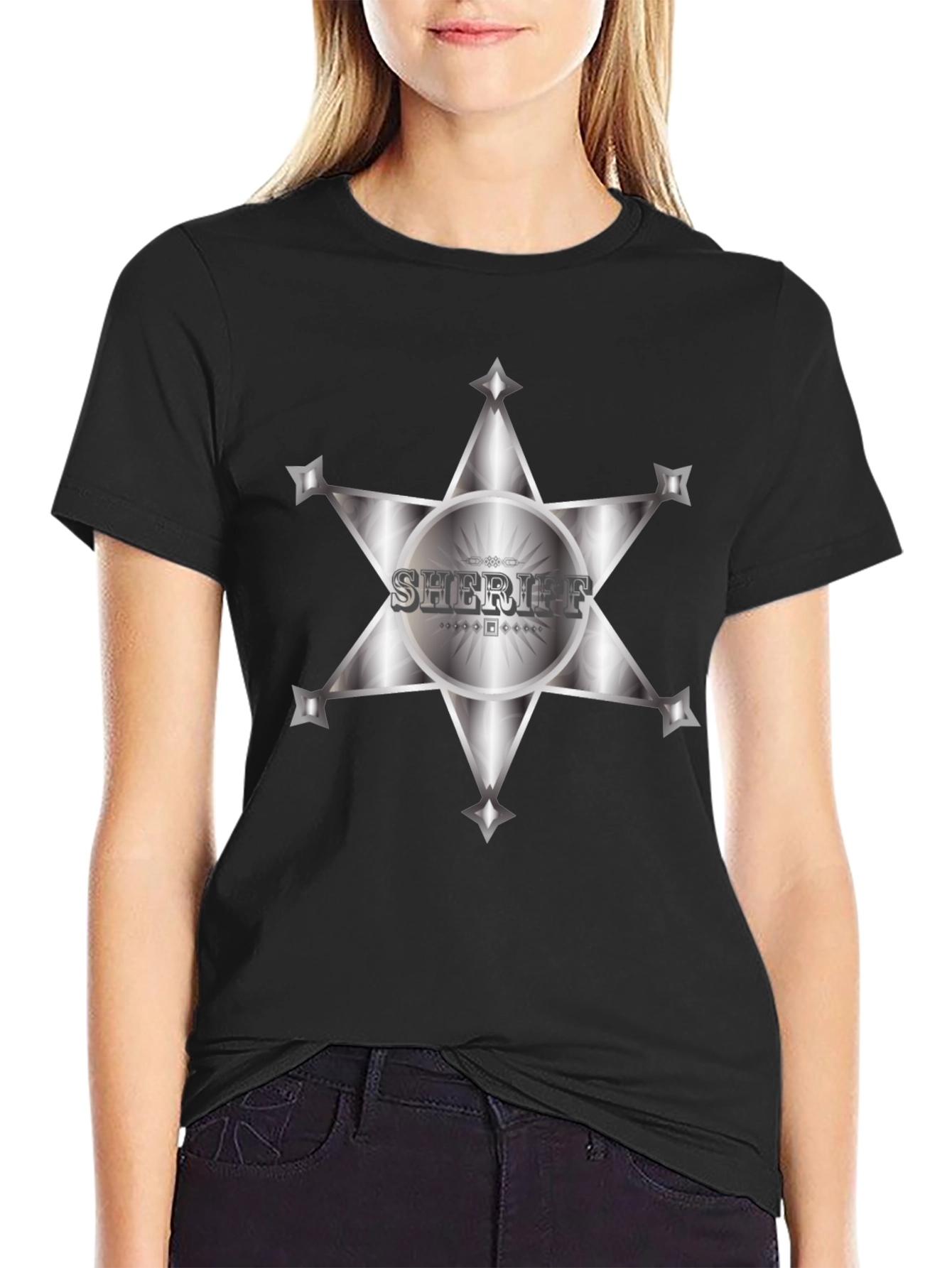 Black Sheriff Badge Graphic T-Shirt - Western Style Tee view 2