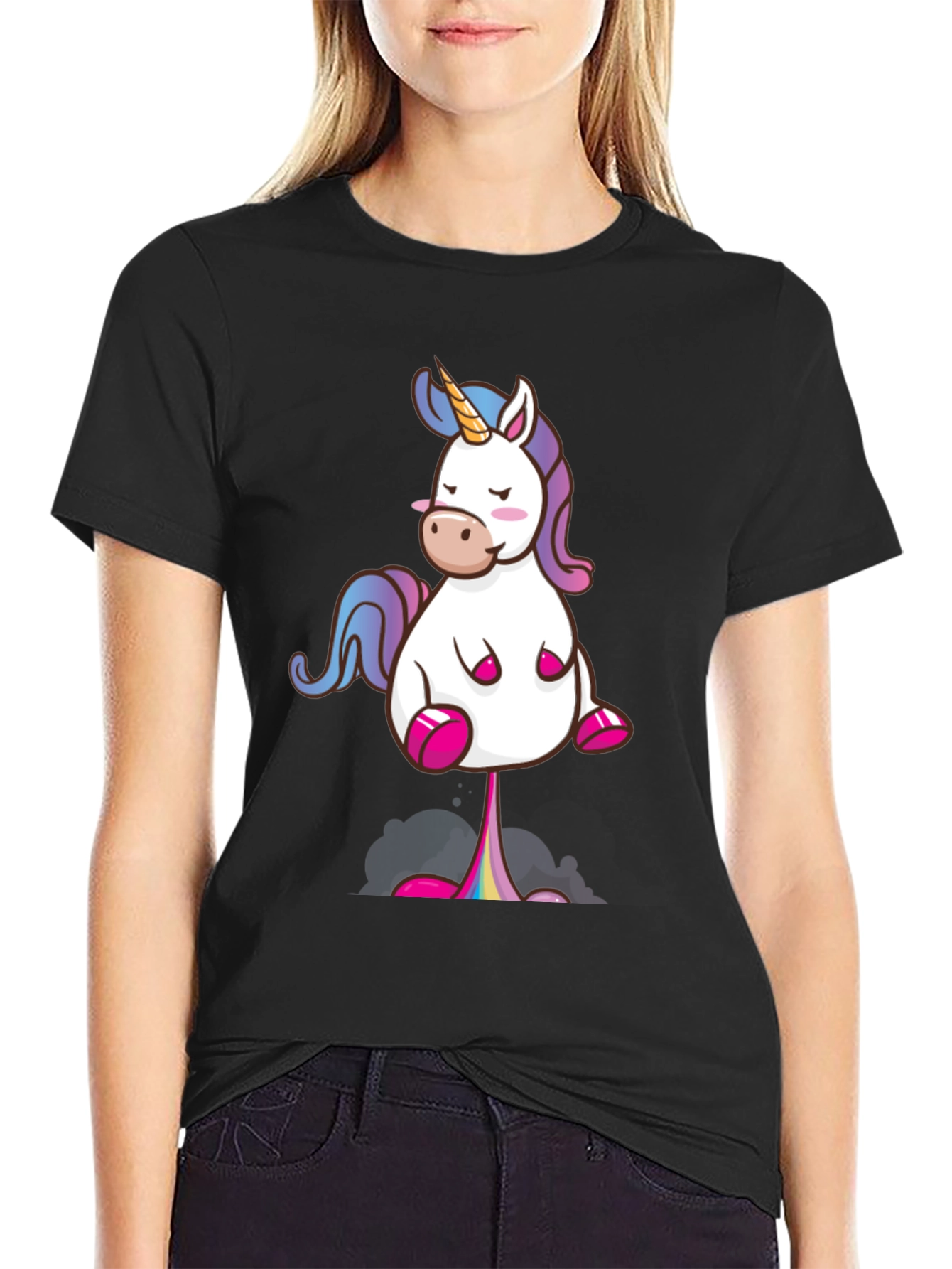 Black Funny Unicorn T-Shirt - Rainbow Poop Tee view 2