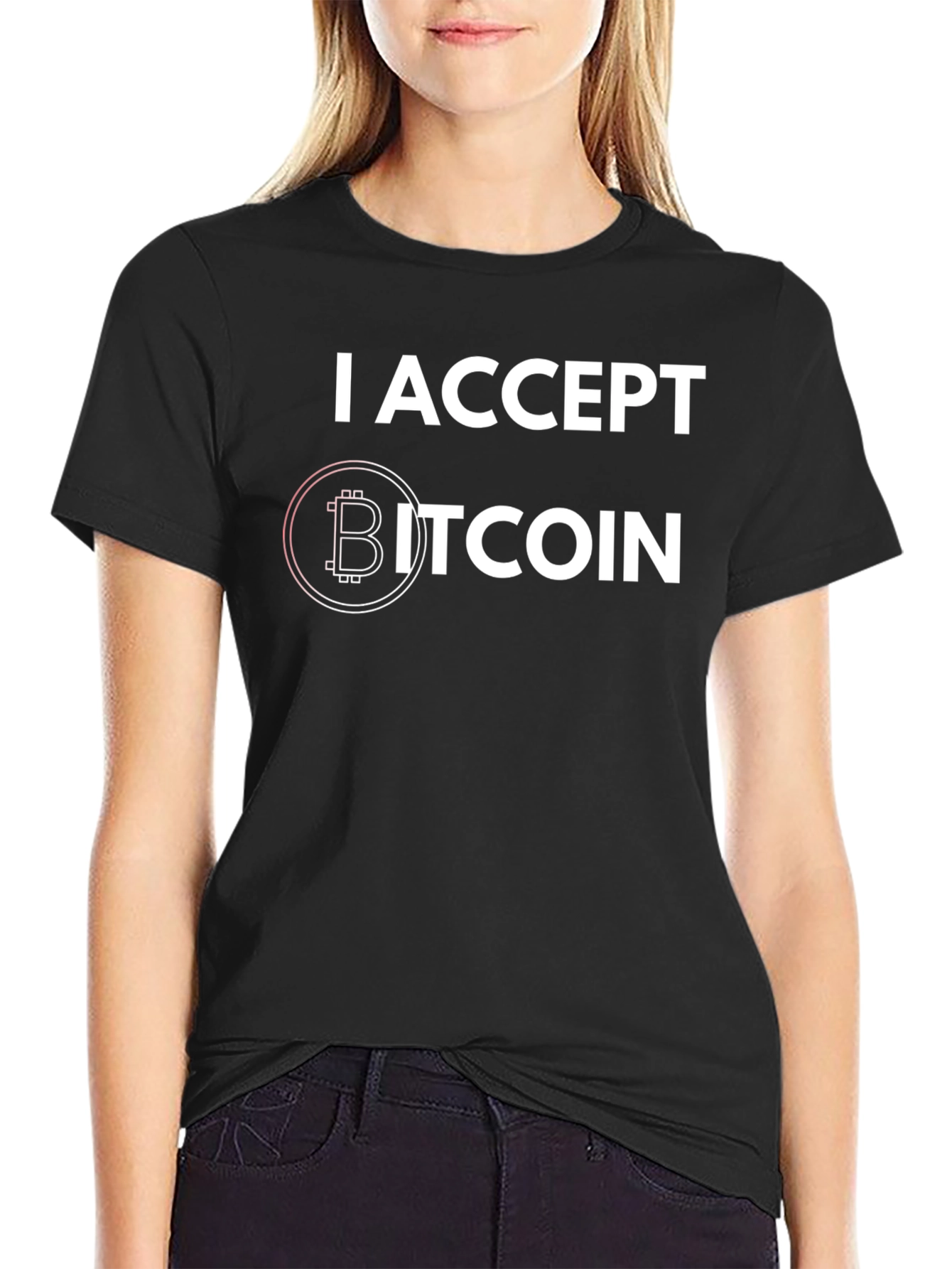 Black I Accept Bitcoin Black T-Shirt view 2