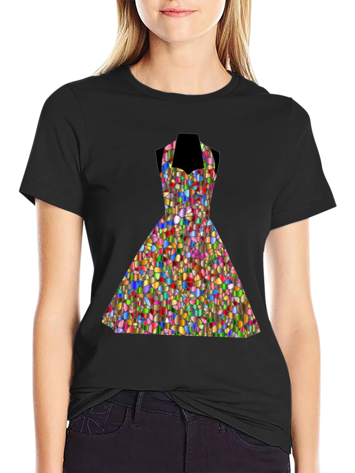 Black Mosaic Dress T-Shirt - Abstract Art Tee view 2