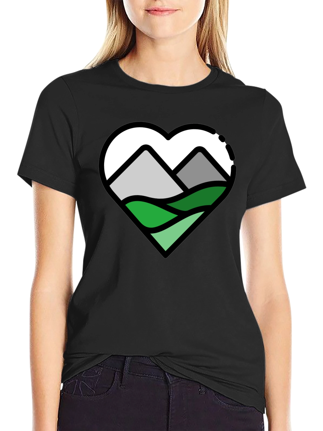 Black Mountain Heart Graphic T-Shirt - Nature Lover Tee view 2